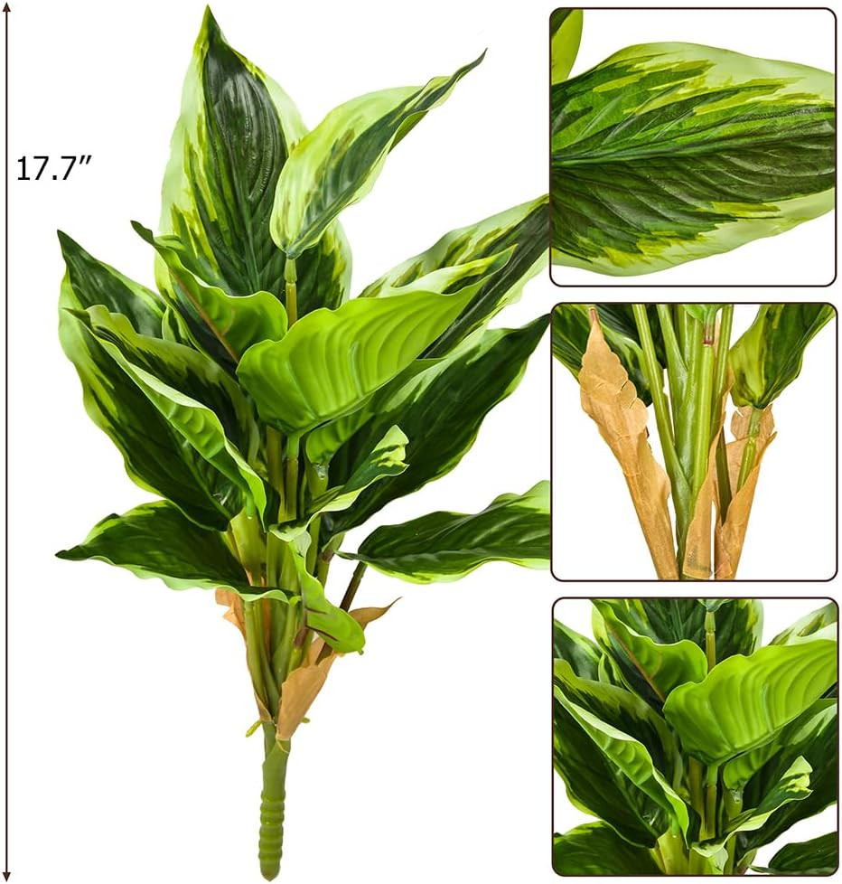 4Packs Variegated Hosta Artificial Plant 17.7″ Faux Green Dieffenbachia Plant…