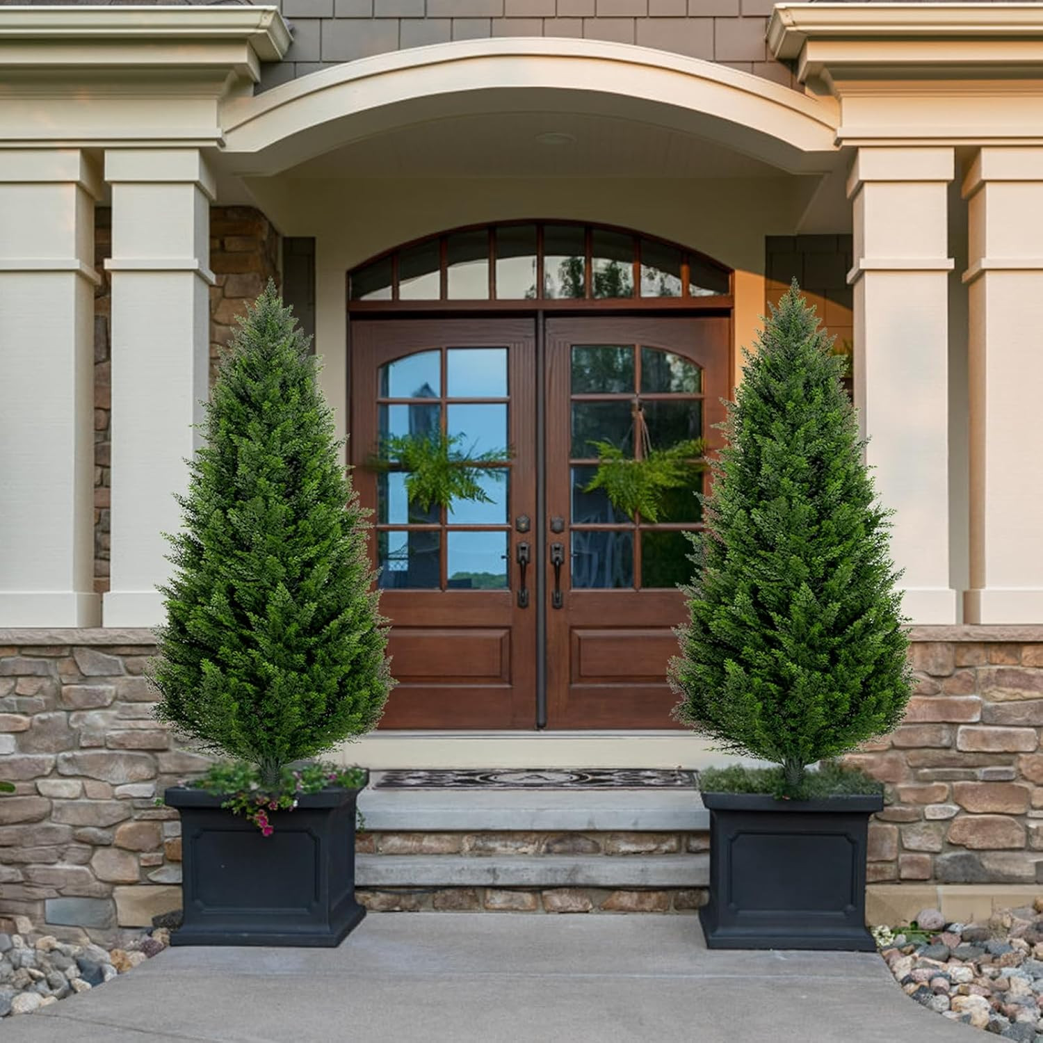 4FT Artificial Cedar Topiary Trees Set of 2，48 Inch Tall UV Protection Fake Cypr