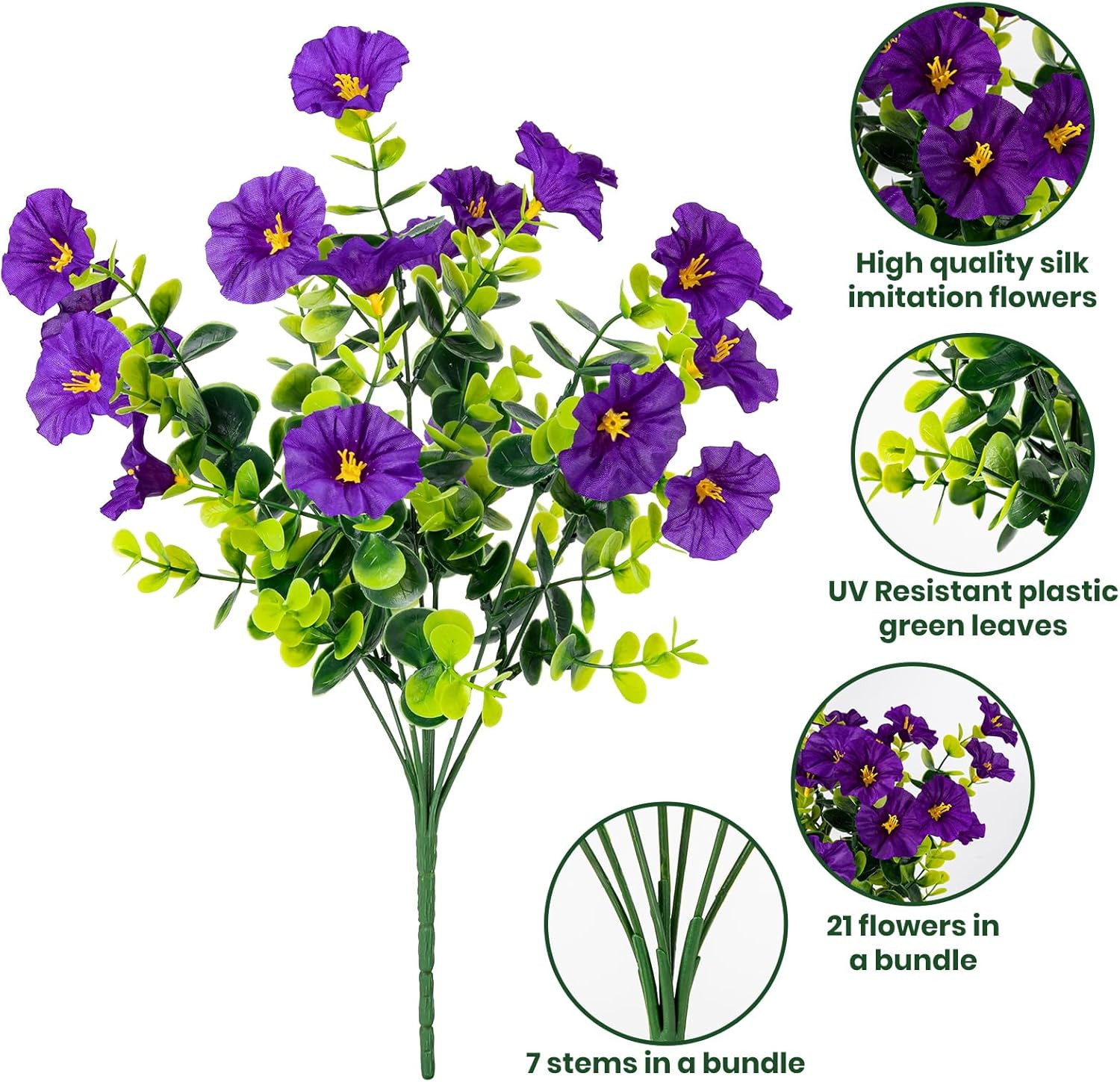 UV Resistant Faux Morning Glory Flowers – 16 Bundles for Outdoor Decor (8 Colors