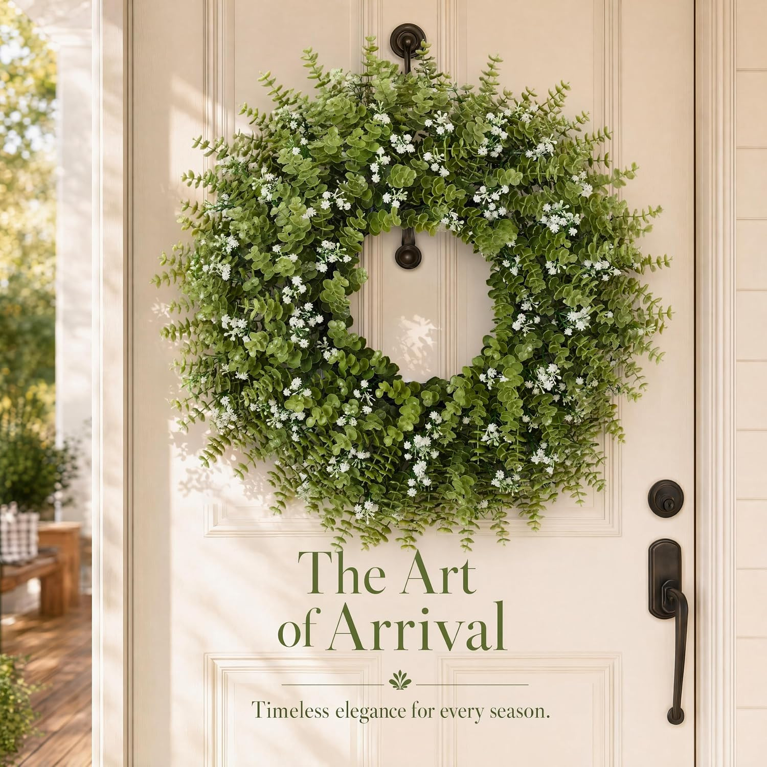 28” Large Artificial Eucalyptus Wreath with Baby’S Breath for Front Door-Faux E