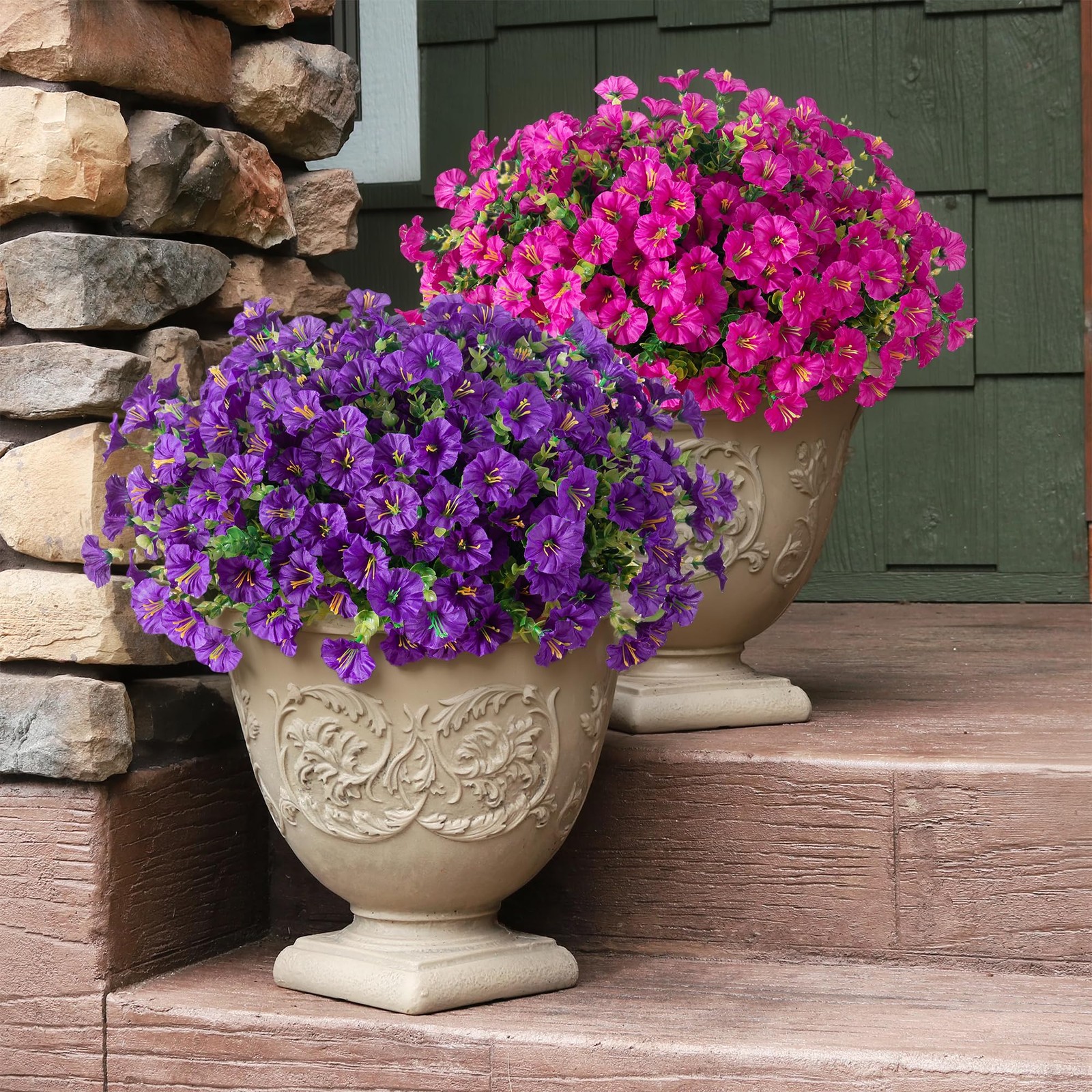 Artificial Flowers Fake Plants for Outdoors Decoration, 12 Bundles Silk Morni…