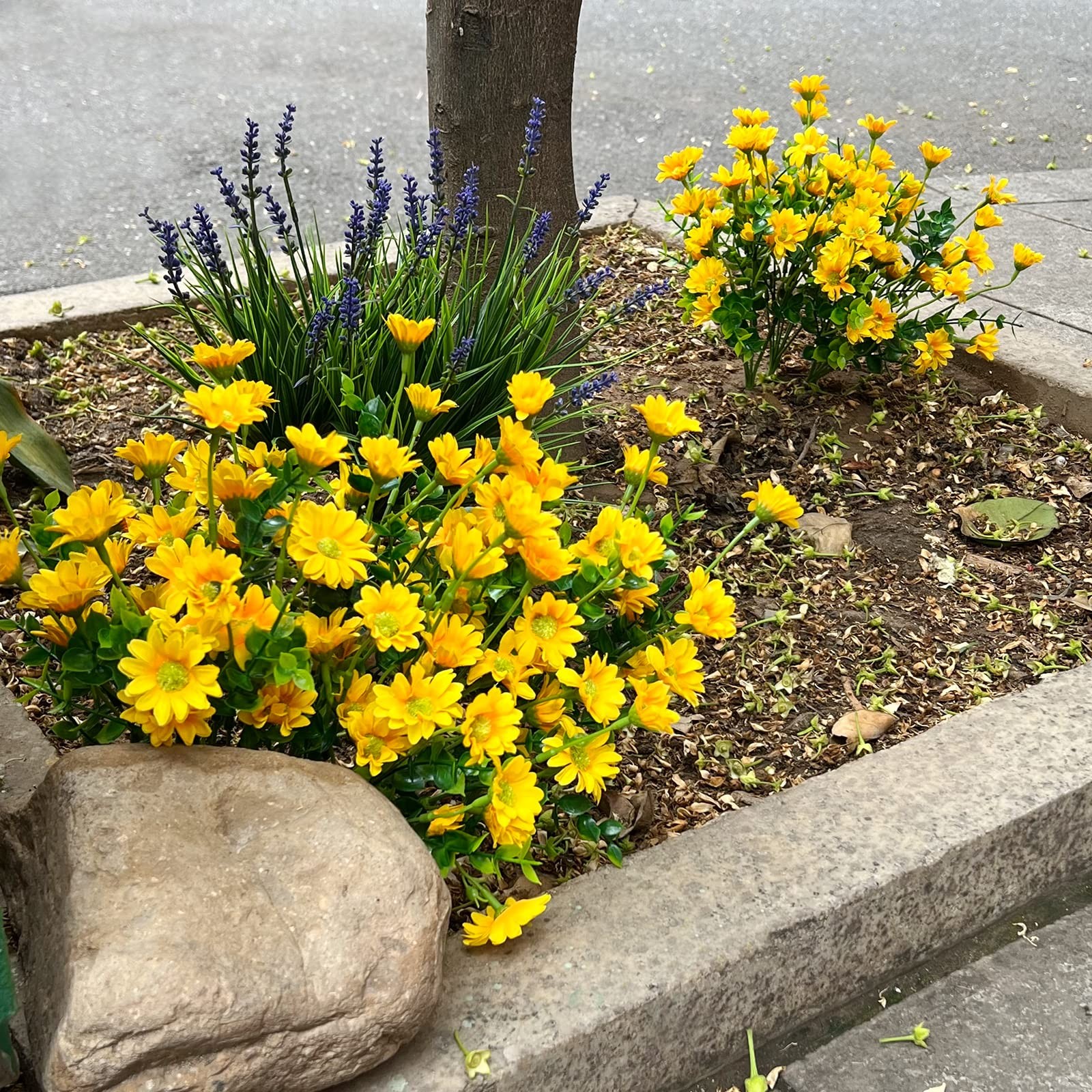 Fake Flowers Yellow Flowers for Spring Summer Decor – 8 Bundles Outdoor Chris…