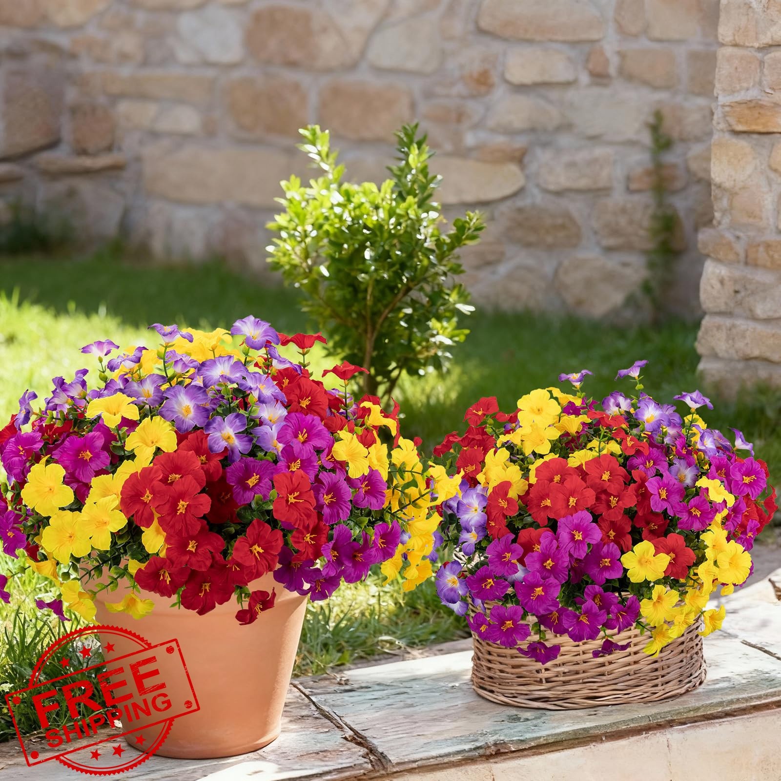 ALOXA Artificial Flowers Red Fuchsia Light Purple Yellow 12 Bundles