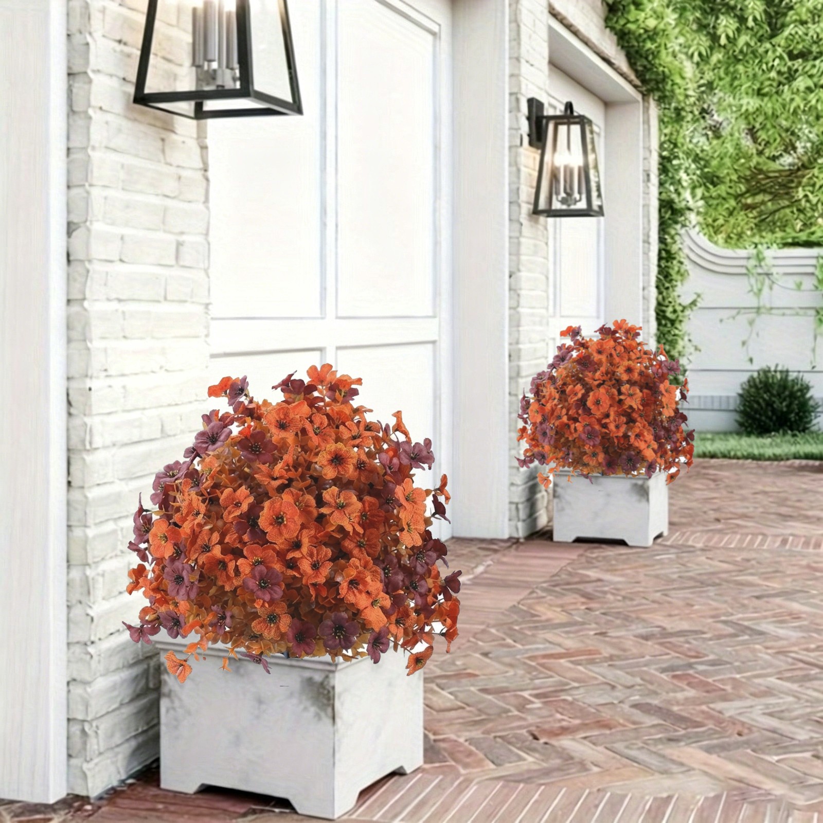 Autumn Orange Fake Flowers with Stake UV Resistant Outdoor Garden Yard Decor