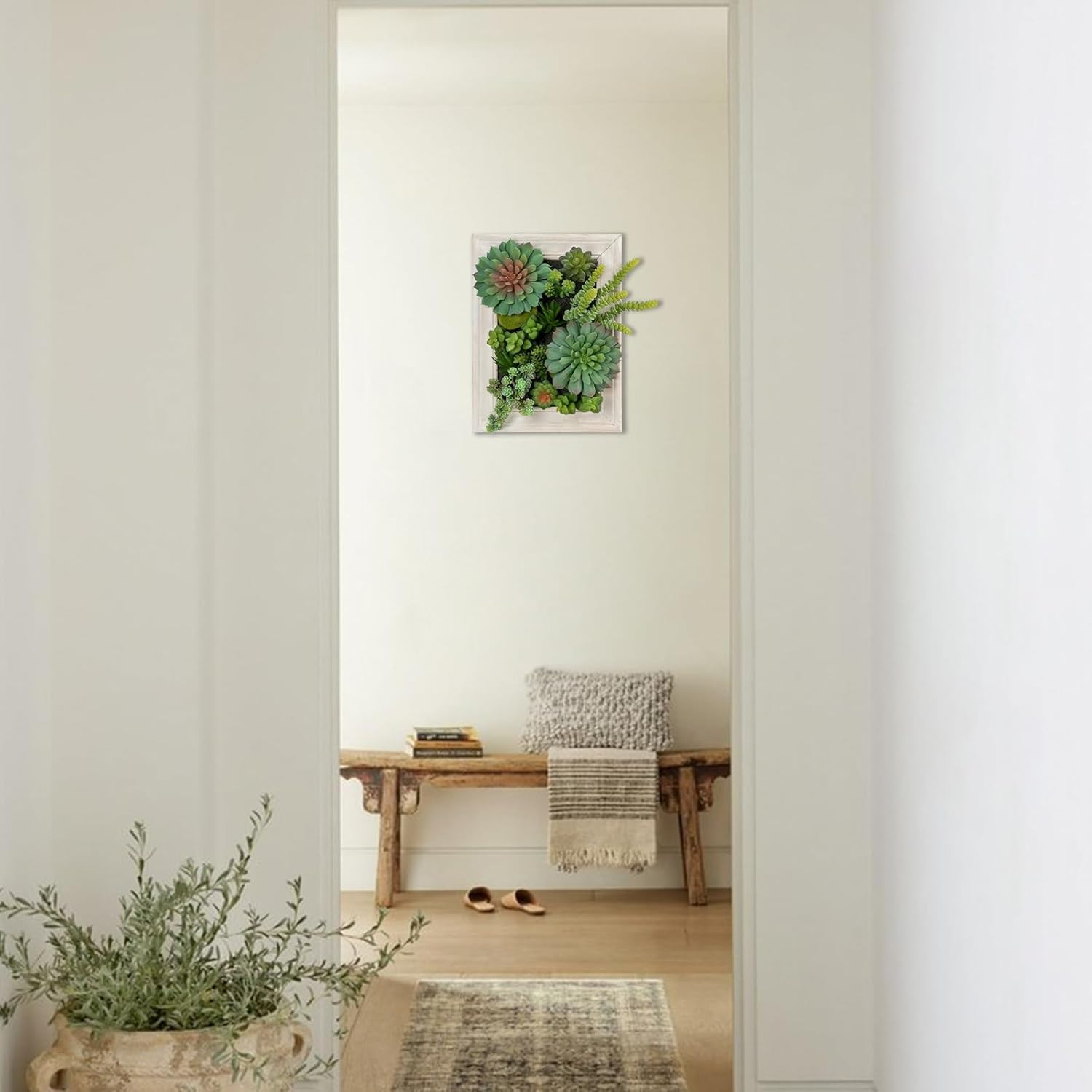 Hollyone Artificial Succulents Hanging Plants Large Rectangle Wall Shelves Fake