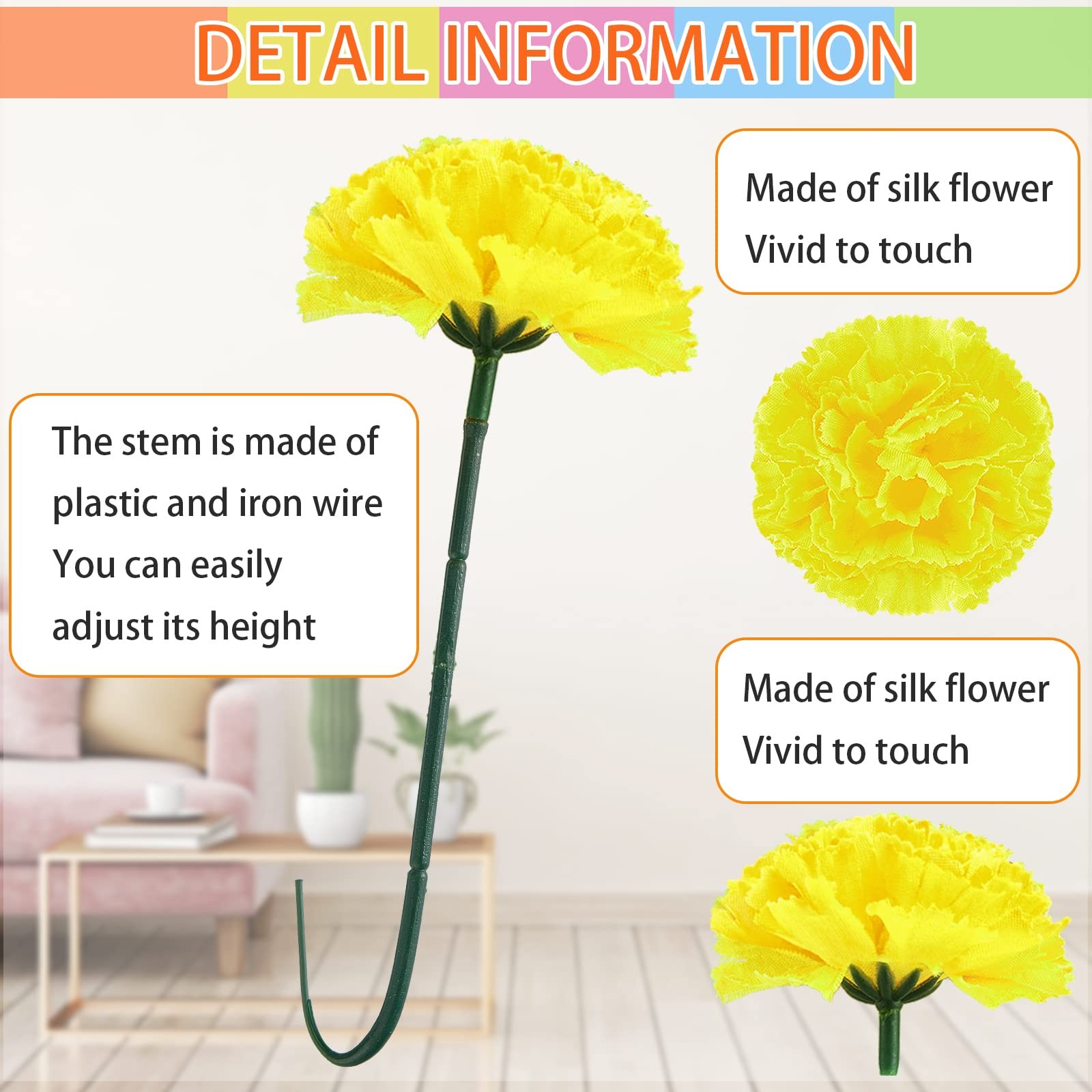 50 Pcs Artificial Marigold Flower Bulk Decorations Mexican Flores Artificiale…