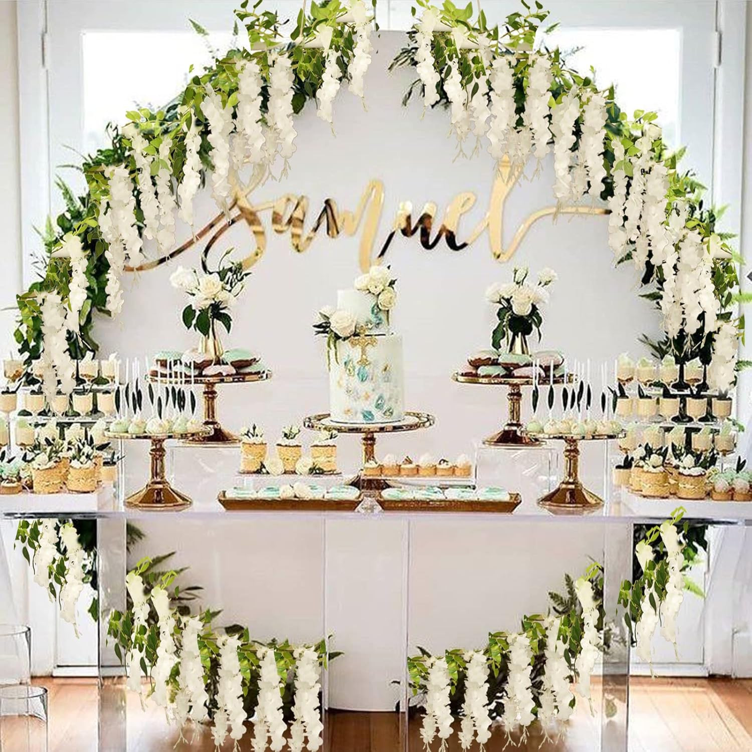 Wisteria Artificial Flowers Garland, 2Pcs 7.2Ft/Piece Silk Fake Wisteria Vine Ki