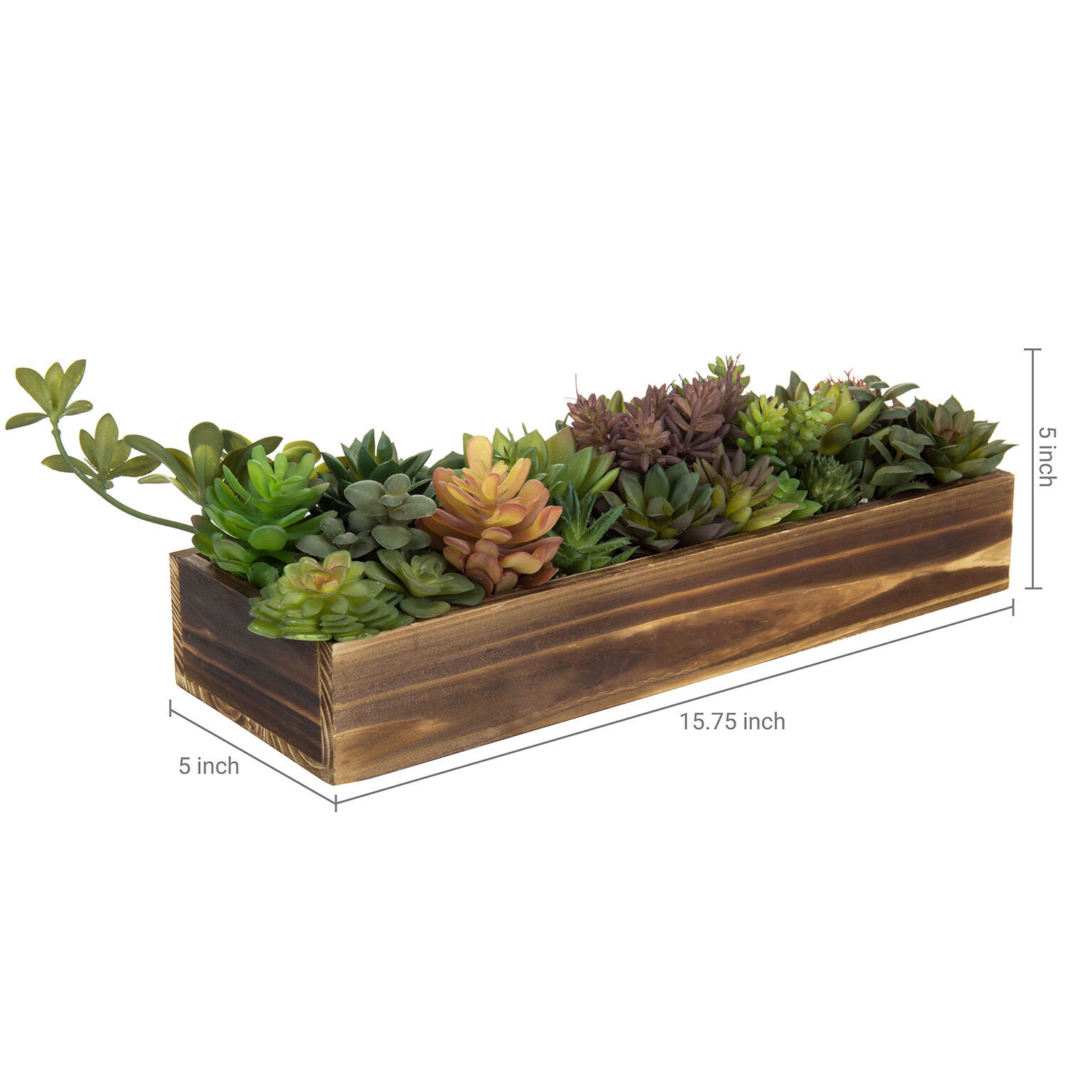 MyGift Faux Assorted Succulent Plant Arrangement in Rustic Brown Wood Planter