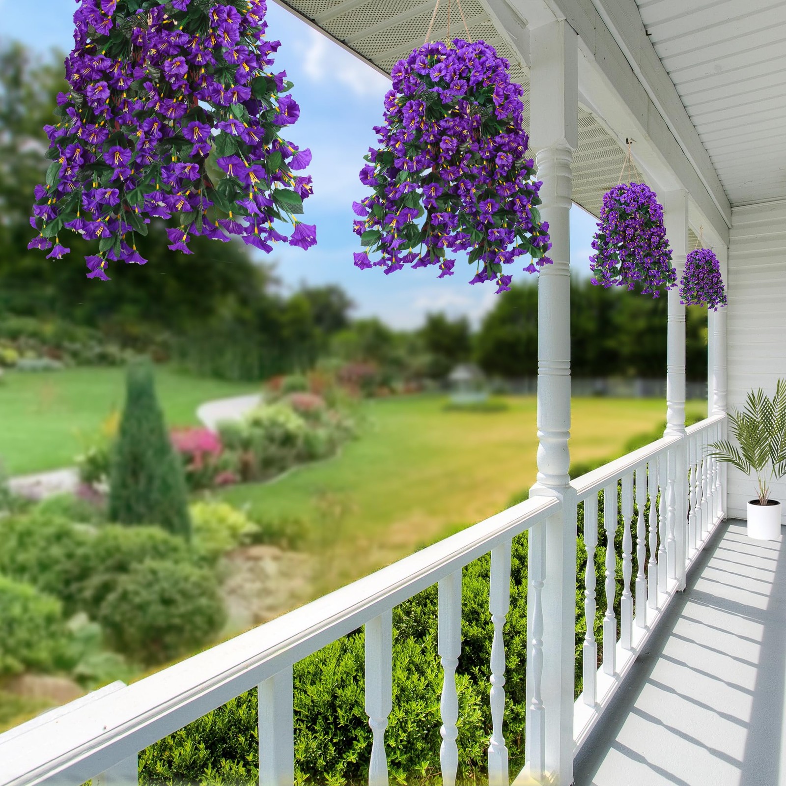 Silk Artificial Hanging Plants, 2PCS UV Resistant Morning Glory Vines, Purple