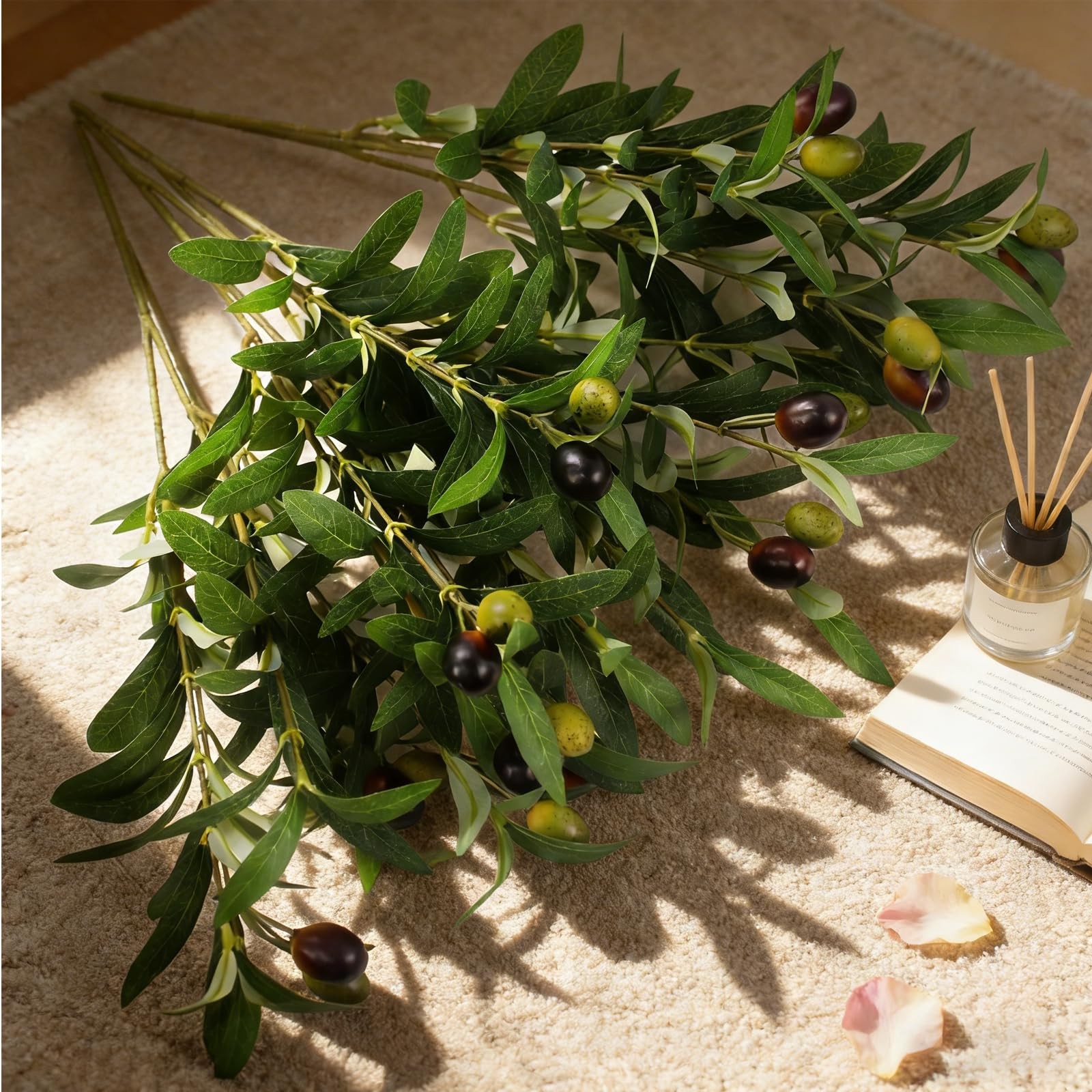 Artificial Olives Plants Stems for Vase, 4 Pcs Fake Greenery Olive Branches S…