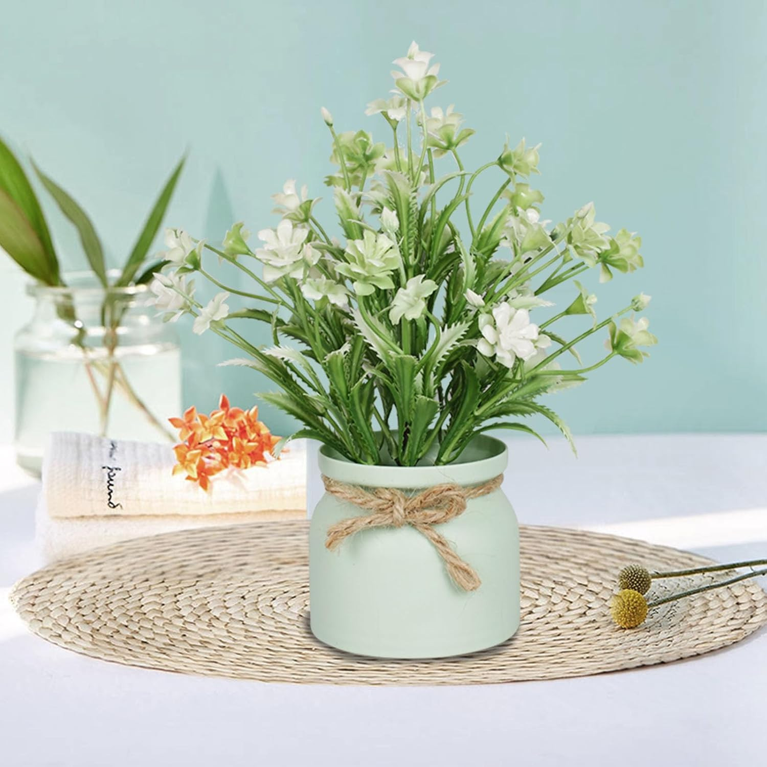 4Pcs Artificial Pot Flowers Small Fake Plants with Pot Mini Potted Plants for Ho