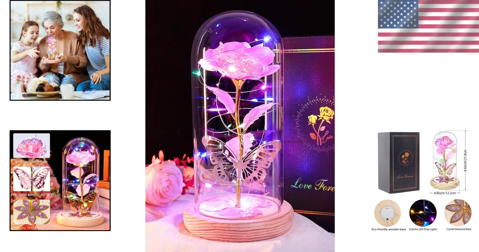 Light Up Glass Rose Dome – Unique Mother’s Day Gift for Women & Grandmothers