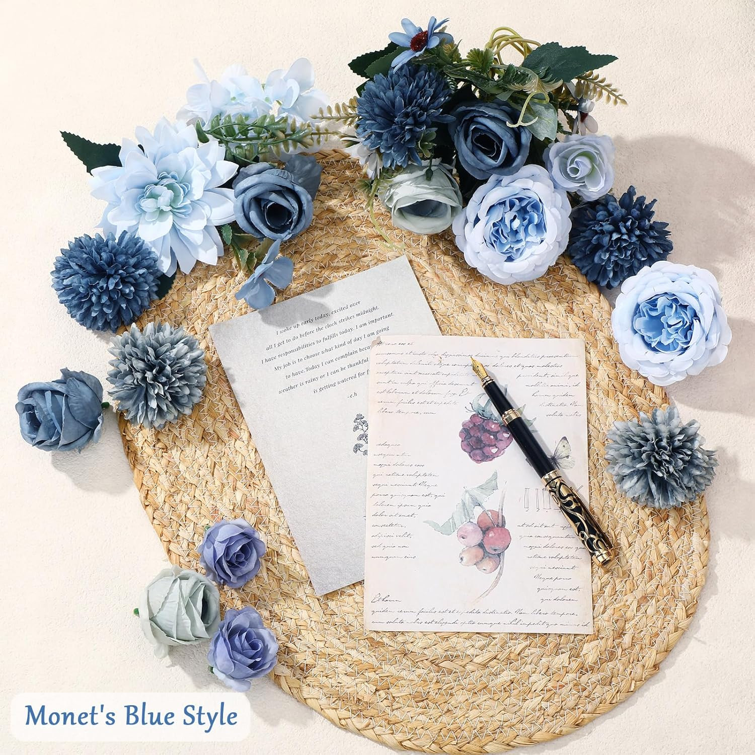 8 Pcs Blue Gradient Artificial Flower Bouquet for Home Wedding Centerpieces