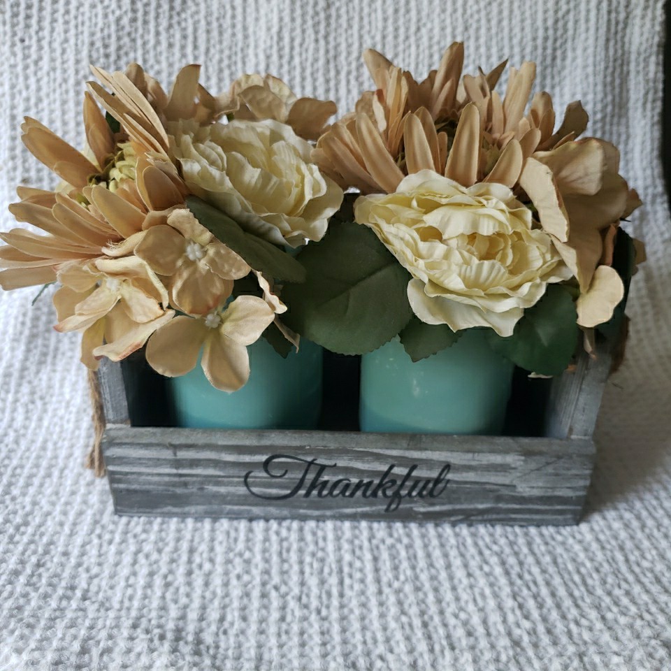Rustic Mason Jar Table Centerpiece Thankful Wood Tray Kitchen Decor Living Room
