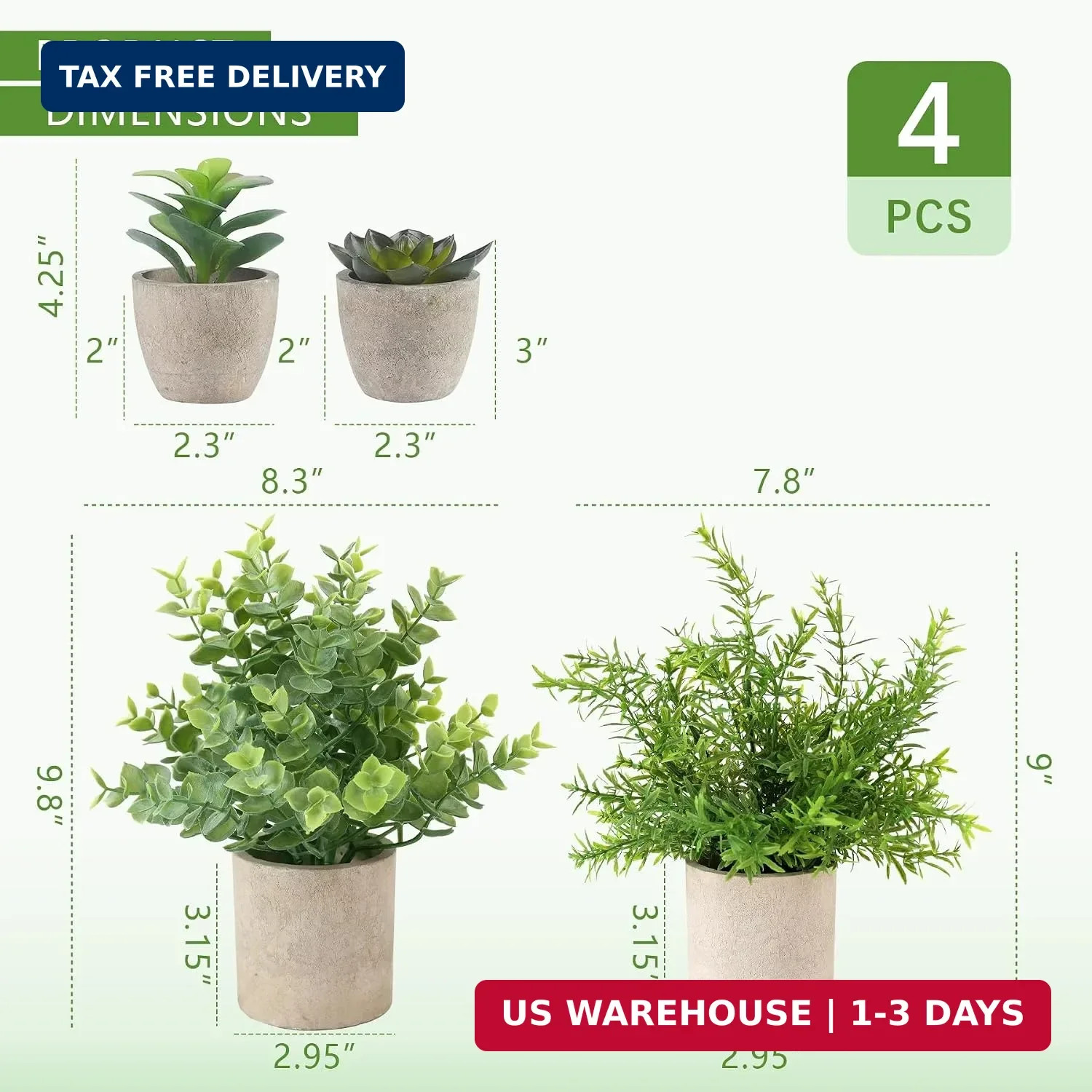 ALAGIRLS 4 Pack Small Fake Plants, 10″ Artificial Plants Indoor Eucalyptus/Rosem