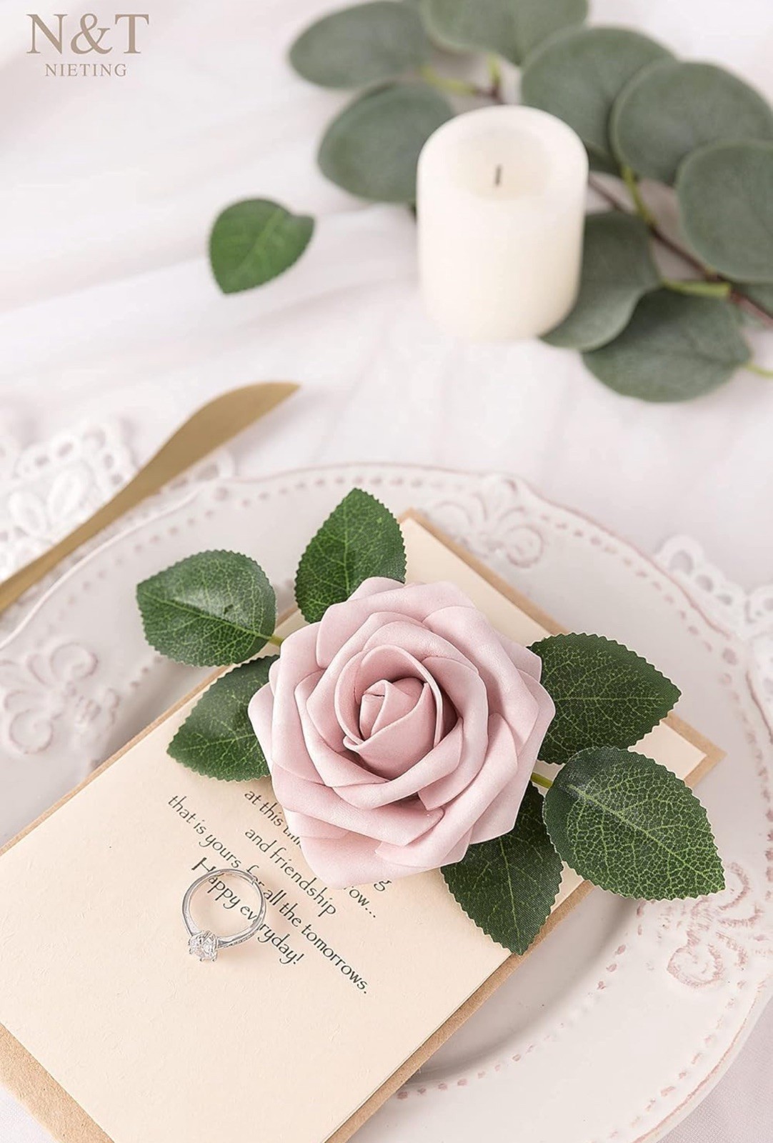 25 PCS Dusty Rose Series Artificial Roses Fake Flowers for DIY Wedding Bouquets