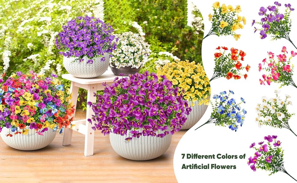 16 Bundles Artificial Pansy Flowers for Outdoors, Mixed Colors | Faux silk
