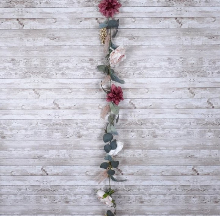 Floral Garland Pink Mauve Flowers Berries 72 Inch NWOT