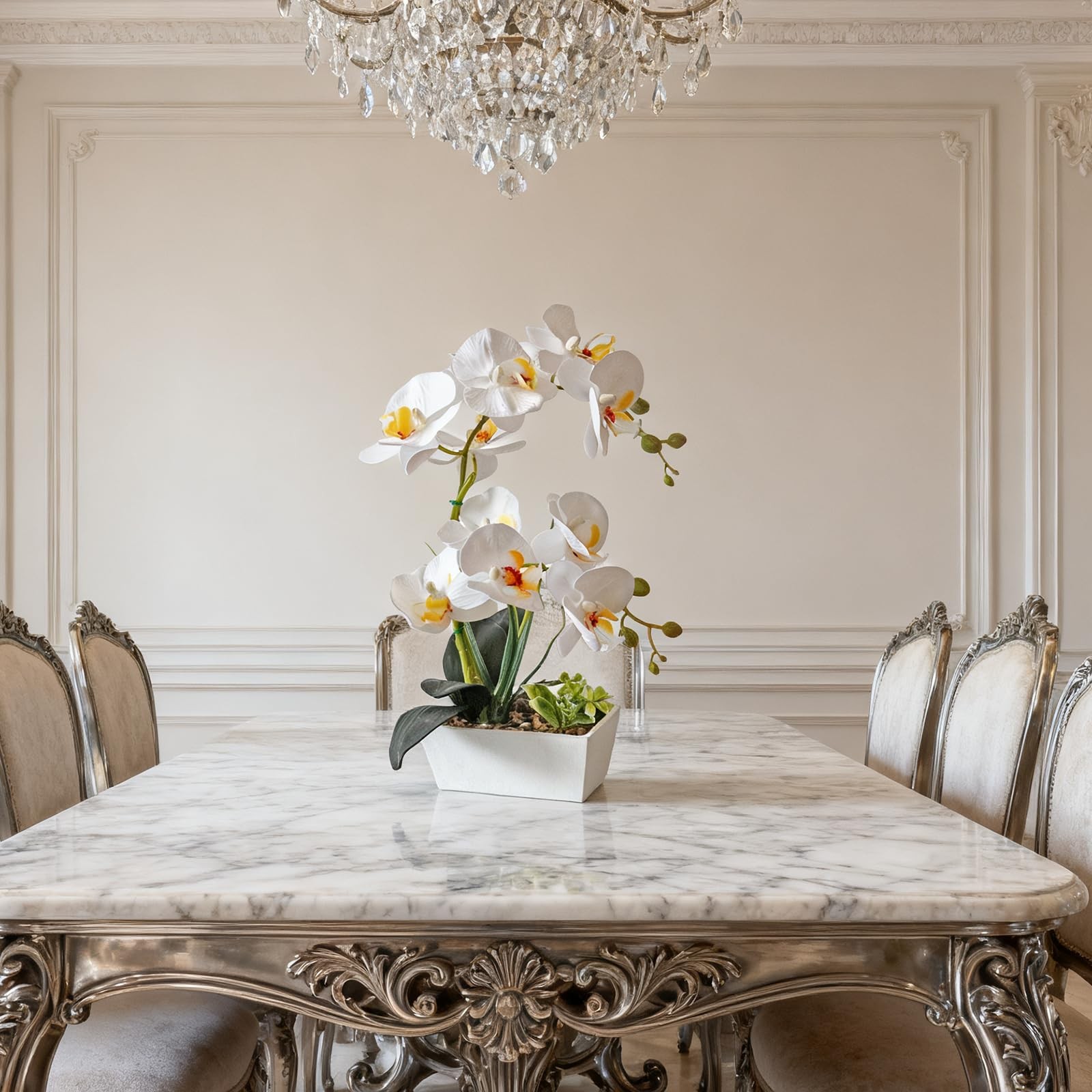 1 PCS Realistic Fake White Phalaenopsis Orchid Artificial Potted Plant Decor