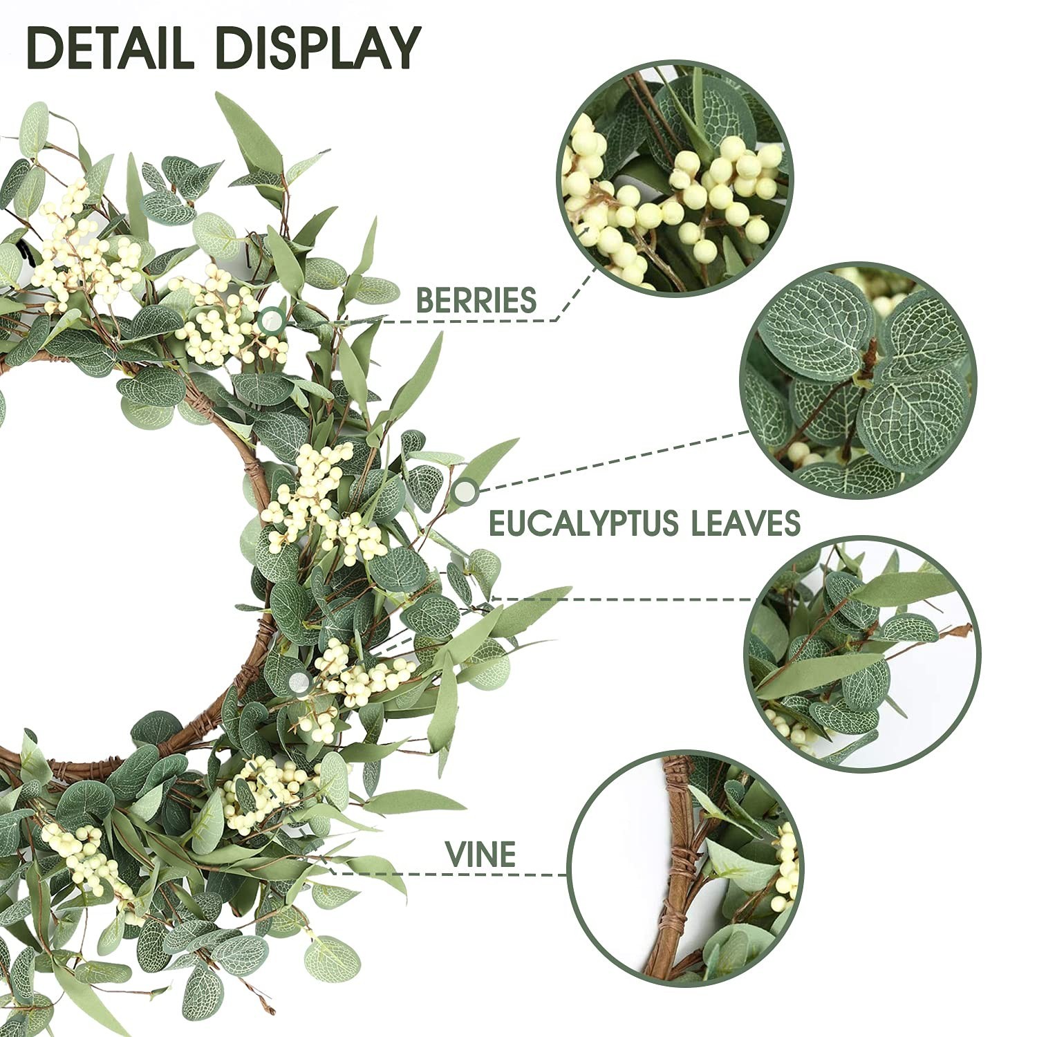 20″ Artificial Eucalyptus Wreath – Front Door, Porch, Wall Decor for All Seasons