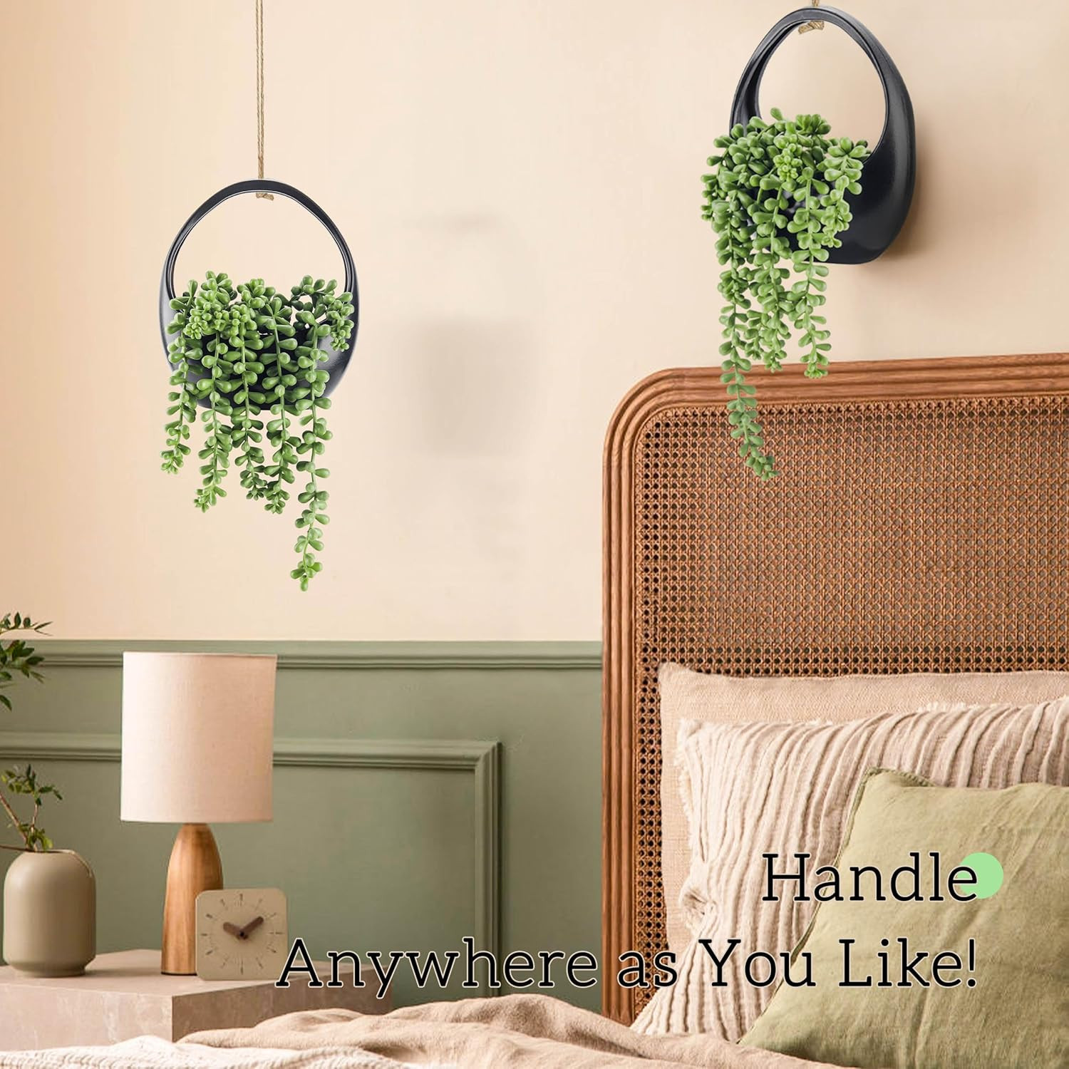 2 Pack Fake Hanging Plants Artificial Succulents Plants Indoor for Black Boho Ba