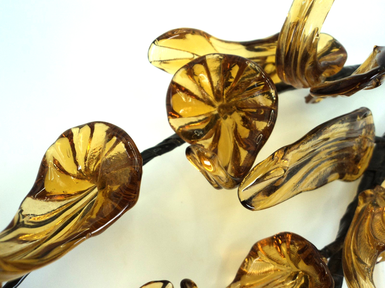 Pair of Vintage Amber Blown Glass Stalks of Flowers