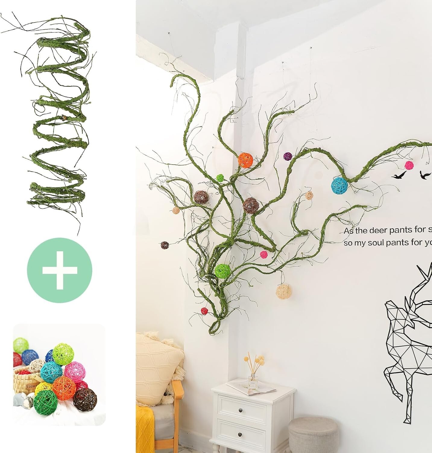 300cm/118inch Flexible Artificial Tree Branches Fake Tree Trunk Small Green