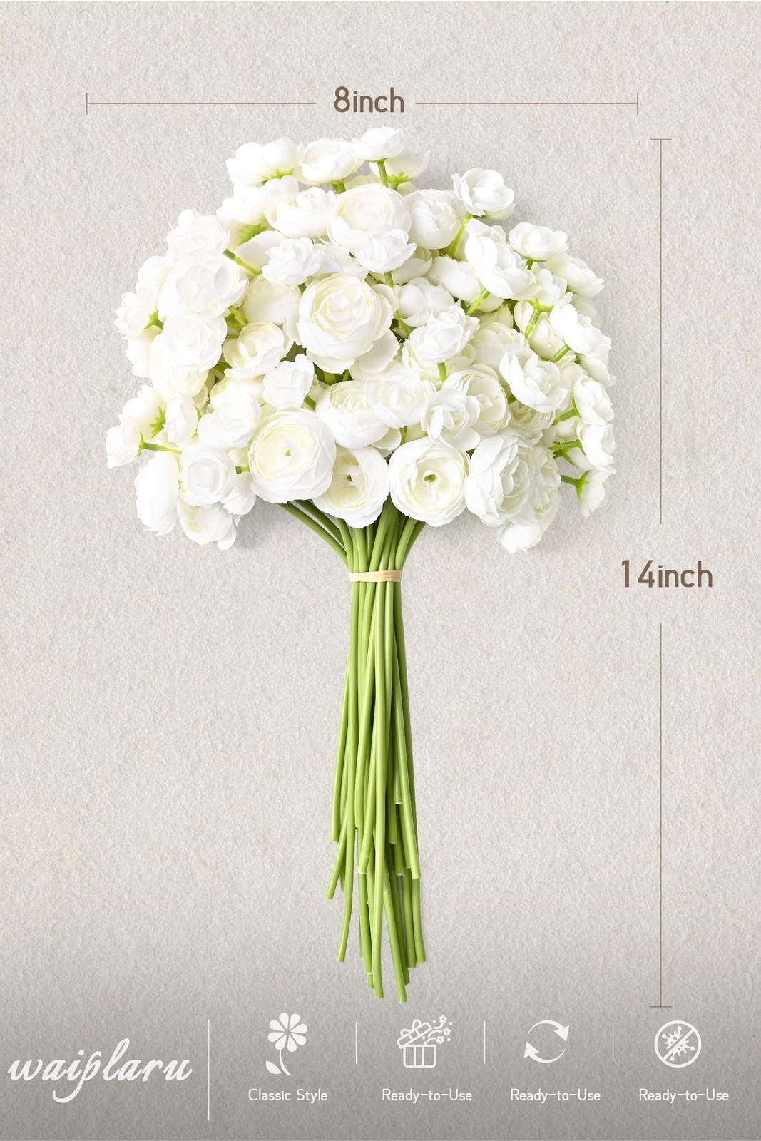 Ranunculus Artificial Flowers, 18Pcs 14In Fake Peonies Artificial Flowers, Wh…
