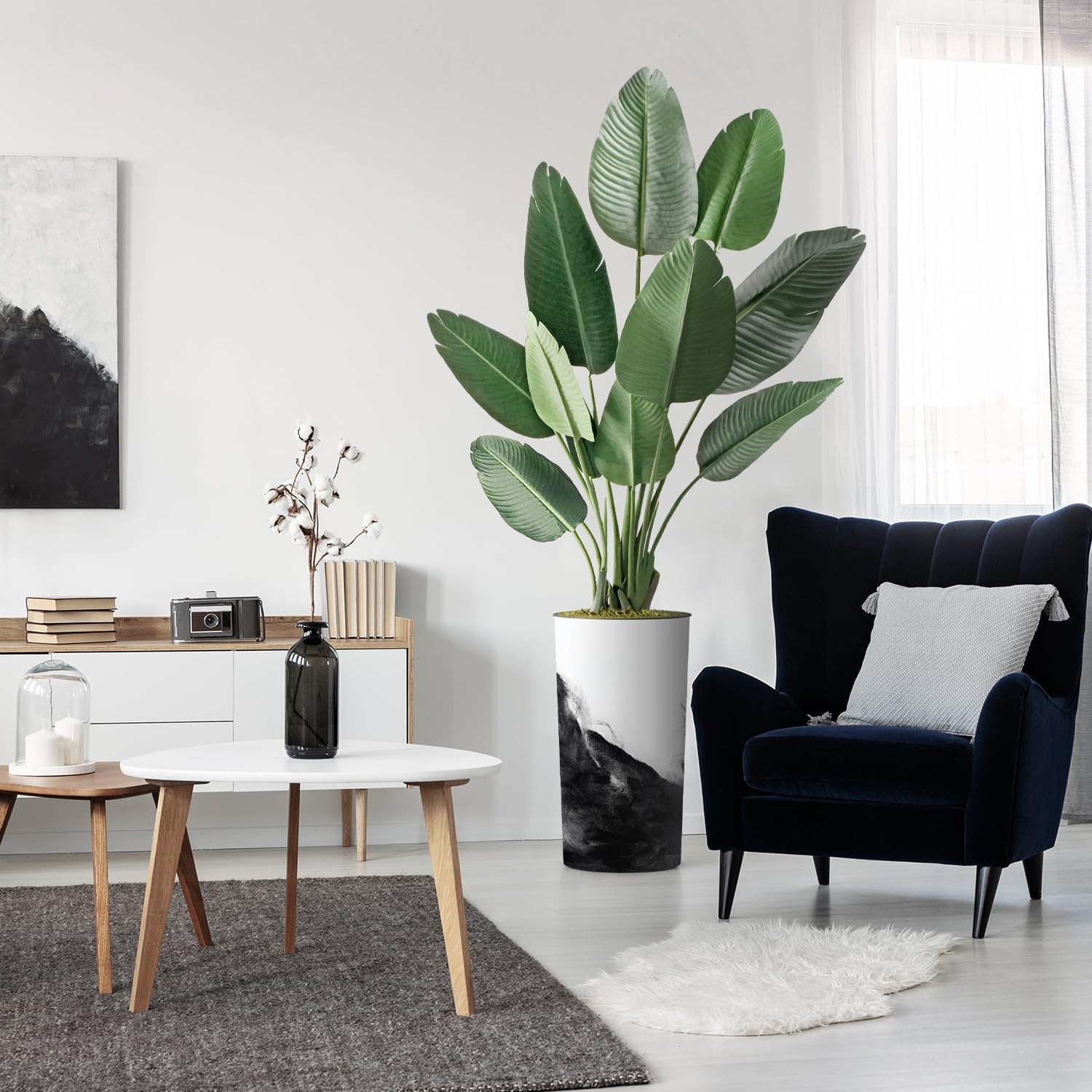 Artificial Tree in Contemporary Planter Fake Bird of Paradise Silk Tree Indoor &
