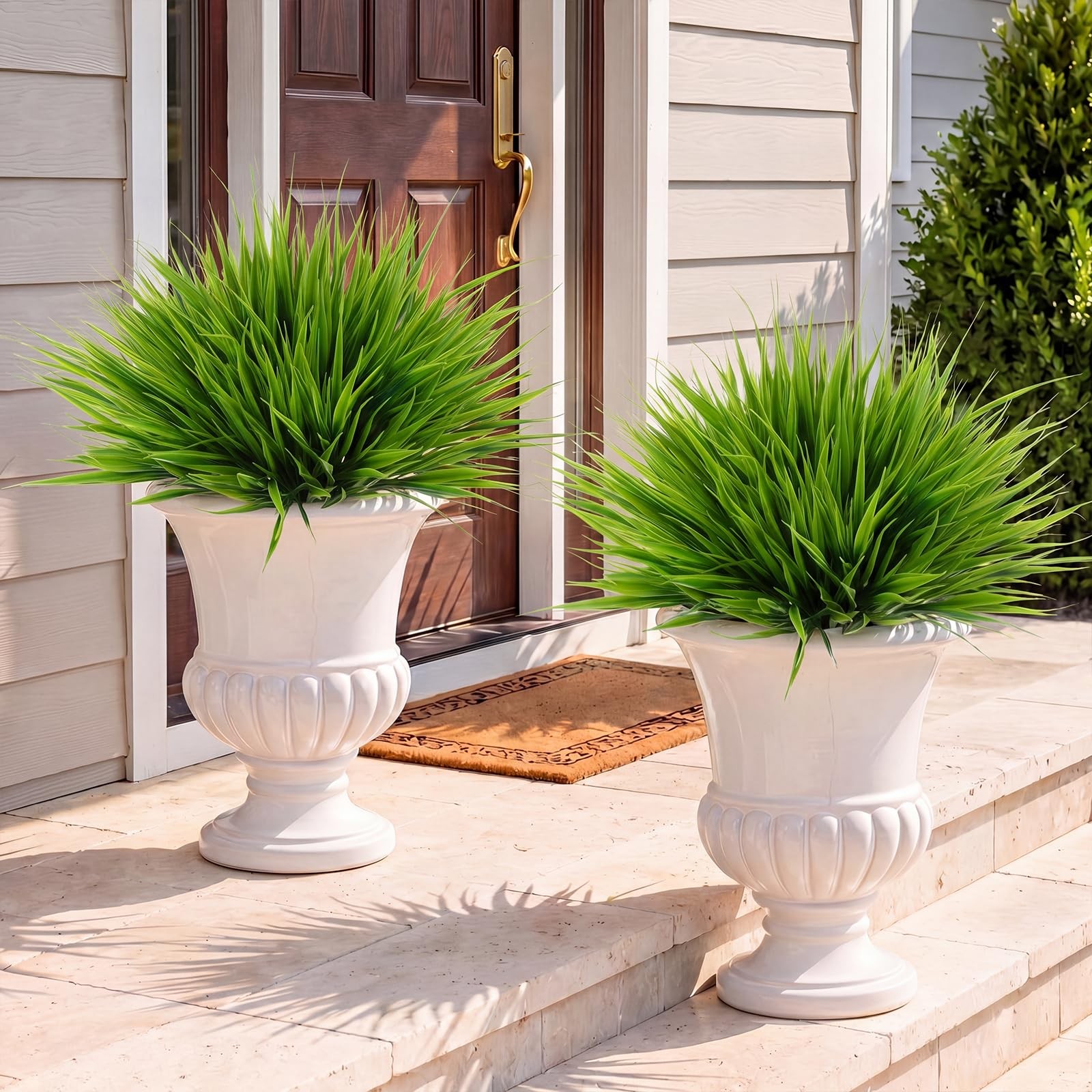 24 Bundles Artificial Grass Plants for Outdoors UV Resistant Fake Plastic Gra…