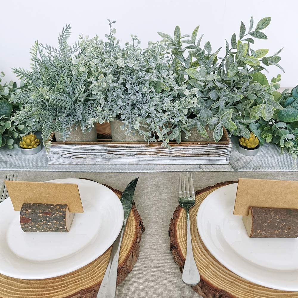 Winlyn 3 Pack Potted Plants Artificial Eucalyptus Boxwood Fern Greenery in Pots