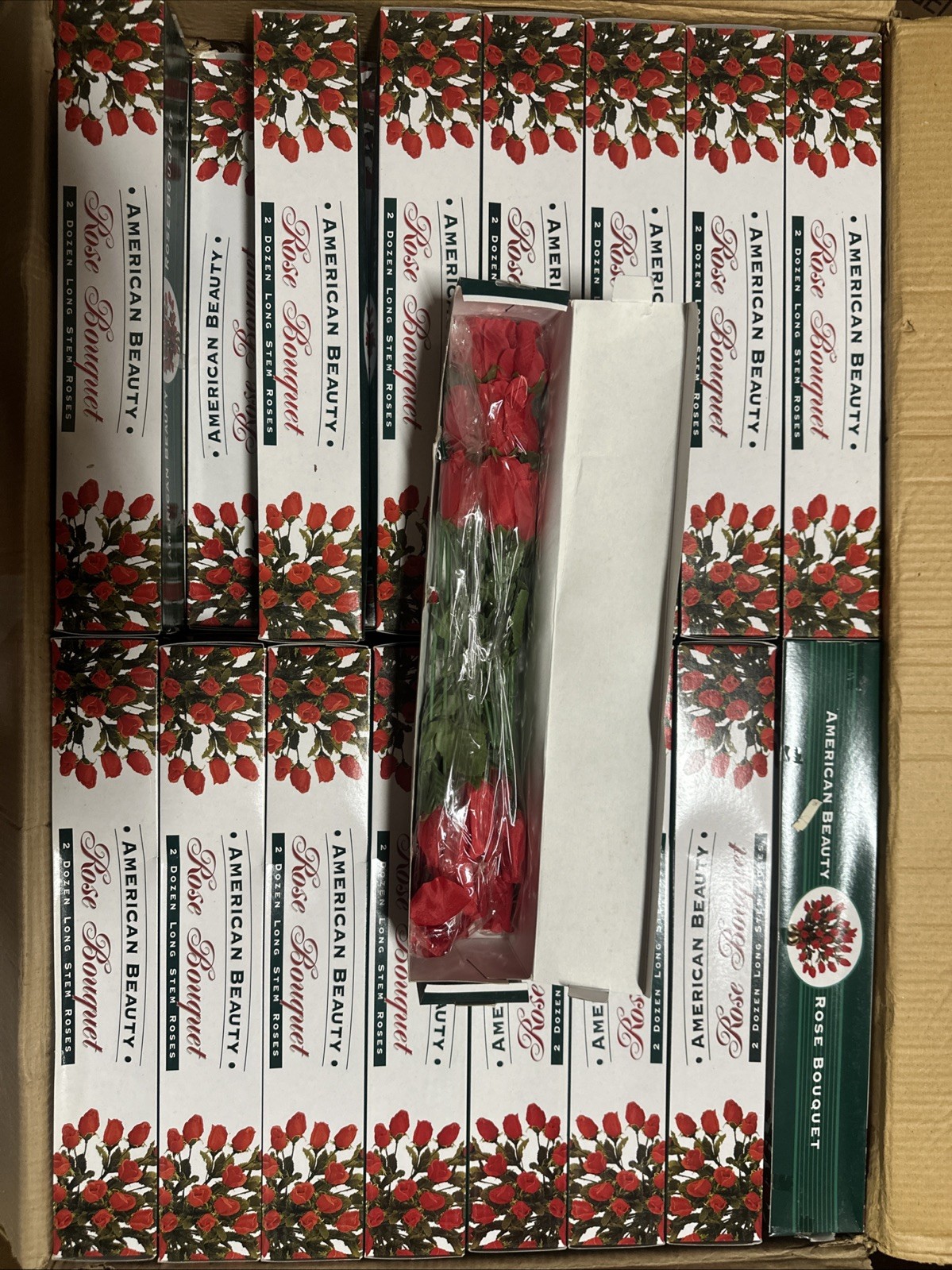 American Beauty Rose Bouquet Two Dozen Long Stem Plastic Roses
