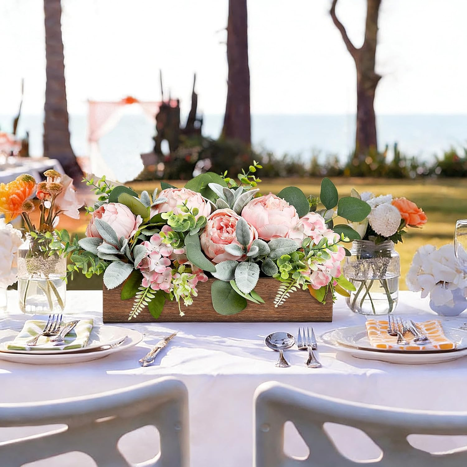 Pink Floral Centerpieces for Table, Pre-Made Artificial Peonies Hydrangea Center