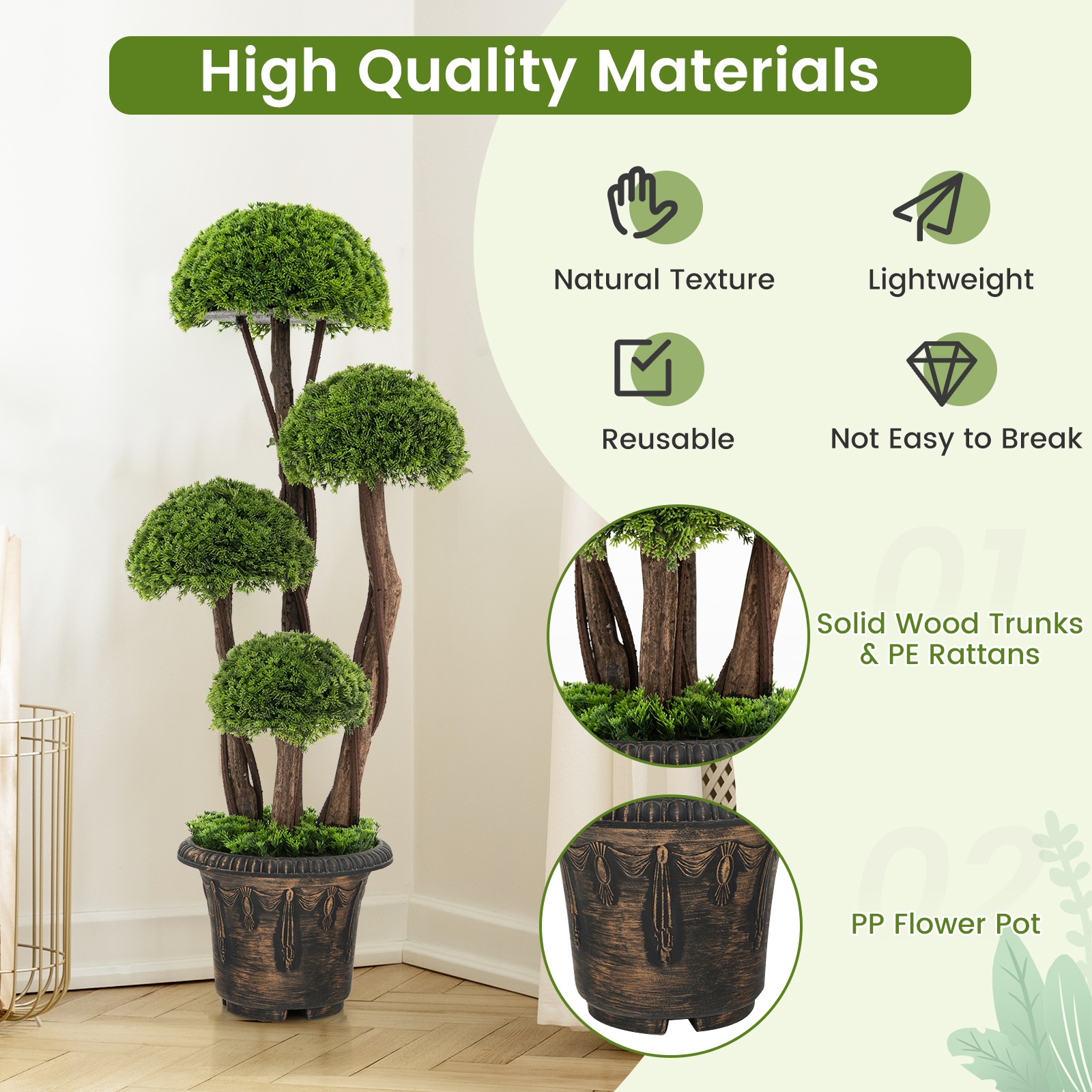 Topbuy 3 FT Artificial Cedar Topiary Tree Indoor & Outdoor Fake Topiary Cypress