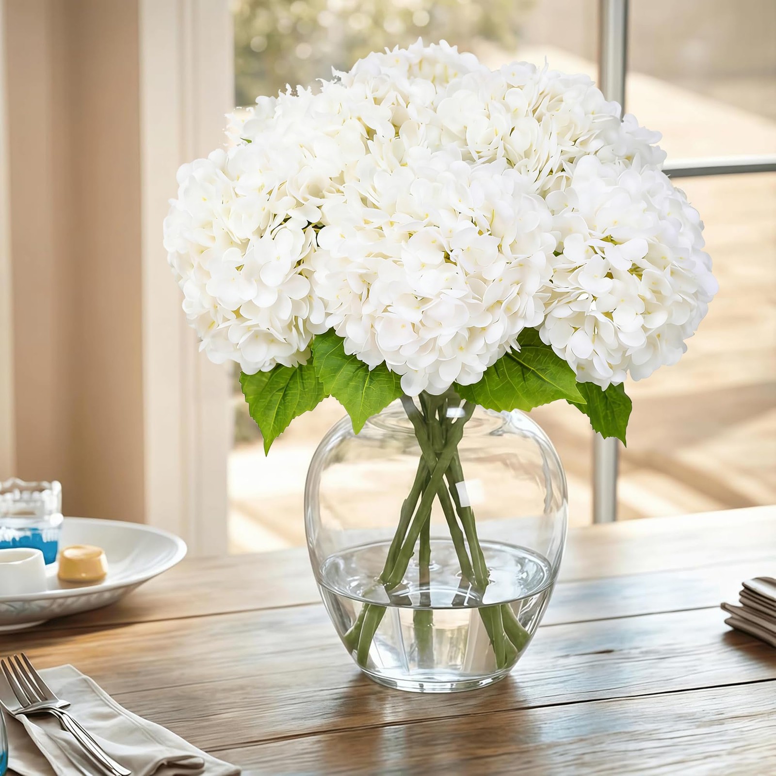 3 Pcs White Artificial Hydrangea Large Flowers 20″ Real Touch Faux Hydrangea …