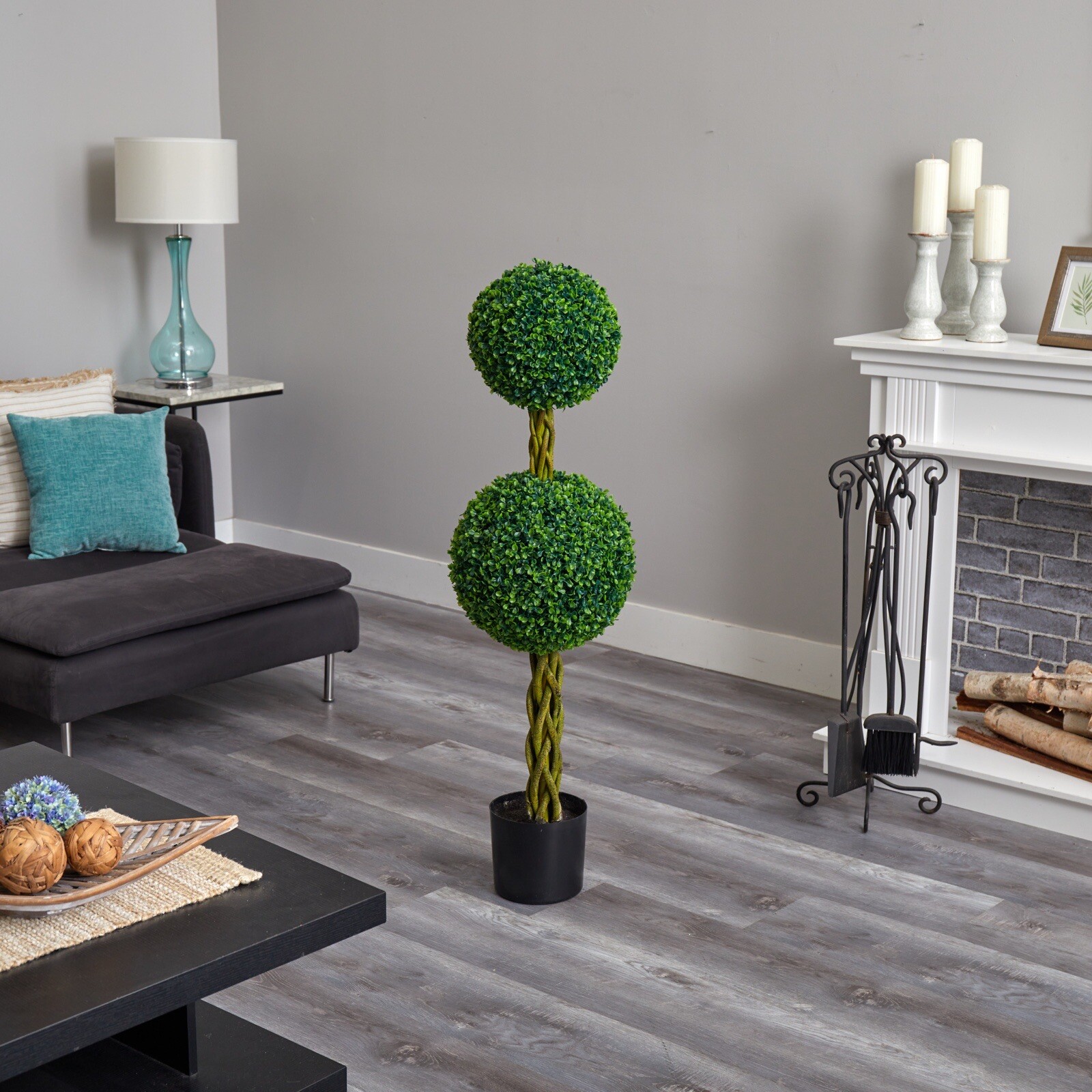 4’ Topiary Boxwood Artificial Double Tree UV (Indoor/Outdoor). Retail $244