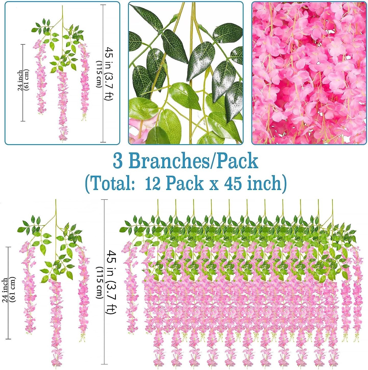 12 Pieces/Each 45 inch / 3.7 ft Wisteria Artificial Flower Bushy Silk Vine Ra…