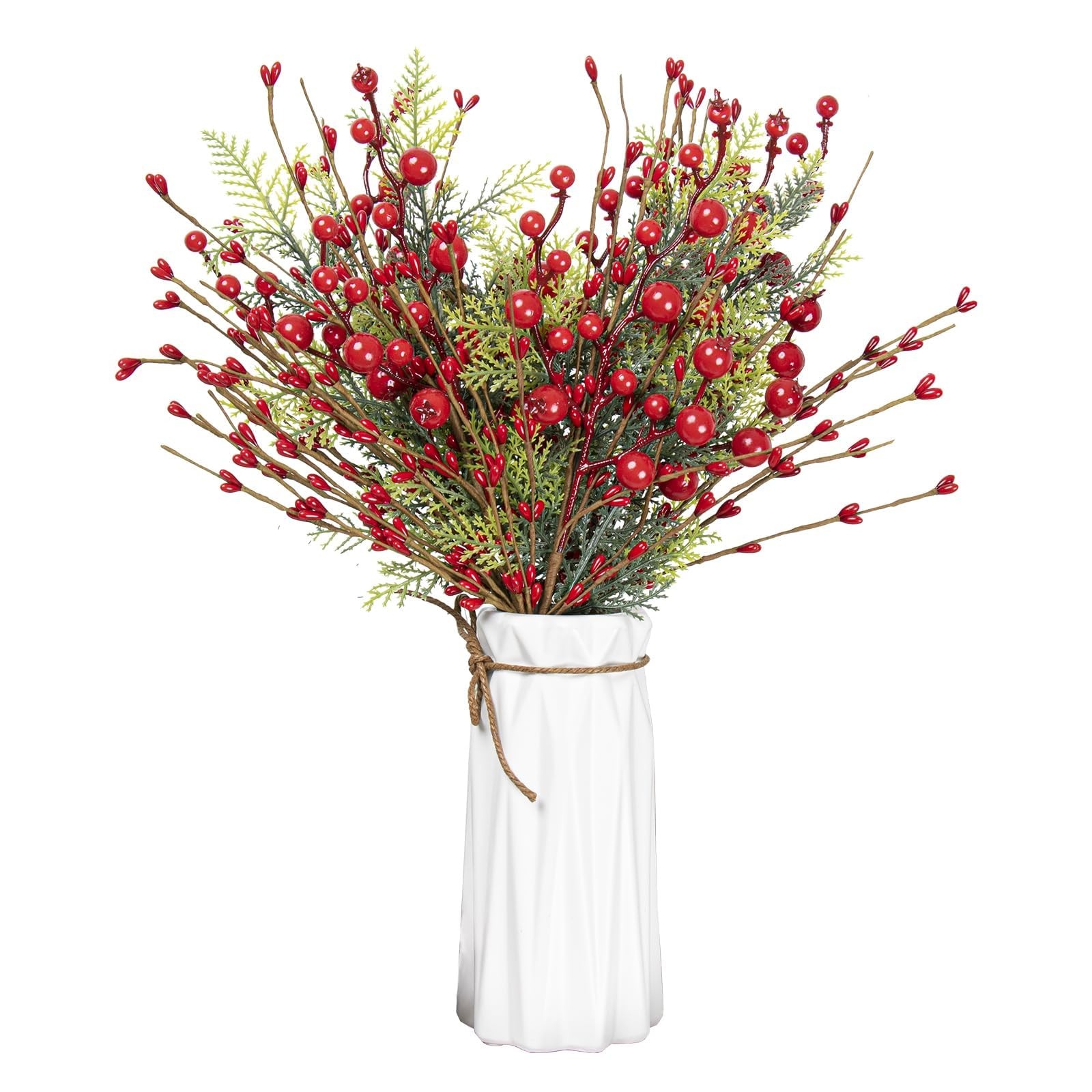 6 PCS Christmas Floral Red Berry Picks 17 Inch Holly Berries Tree Decoration