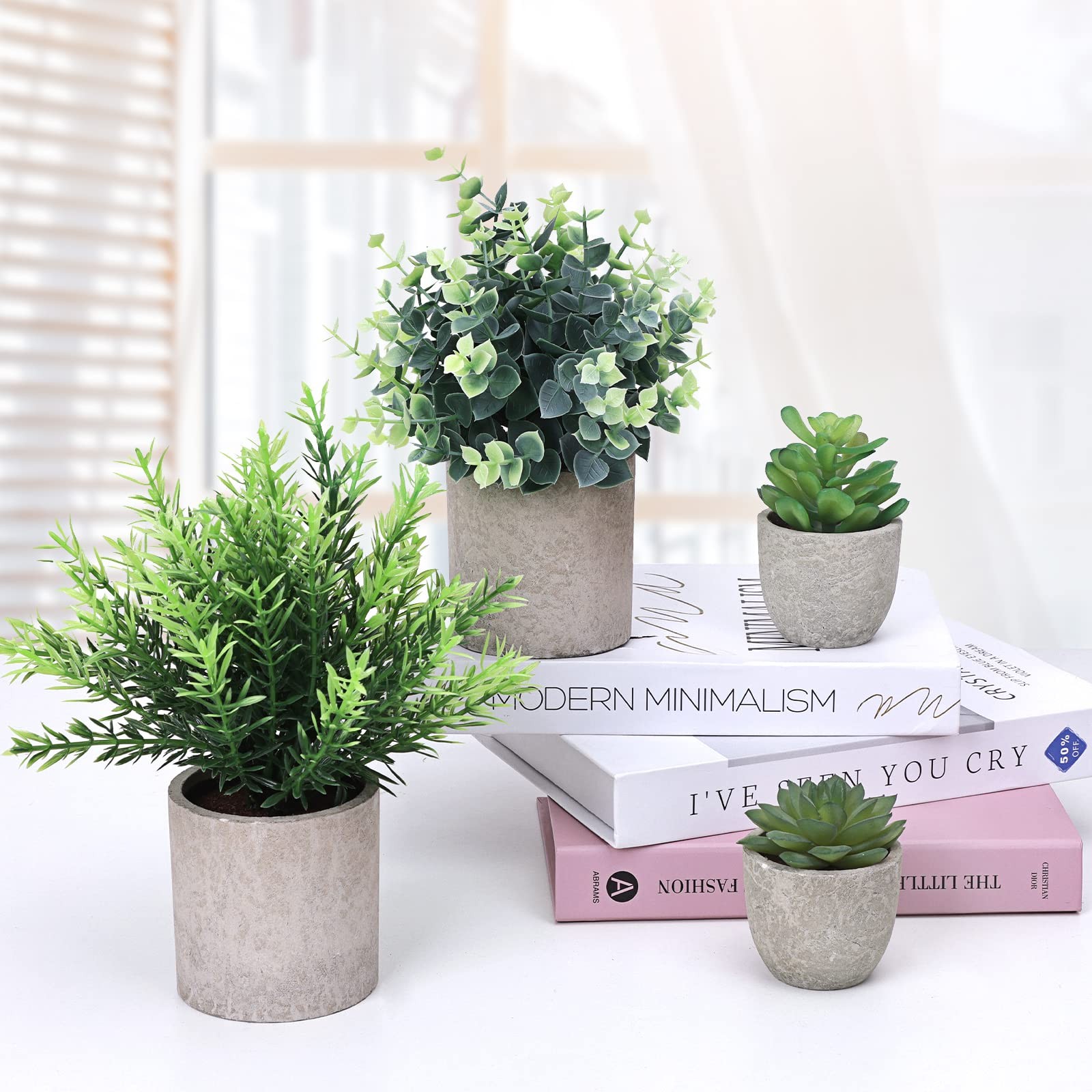 4 Pack Small Fake Plants Eucalyptus Rosemary Succulents Plants Artificial in …