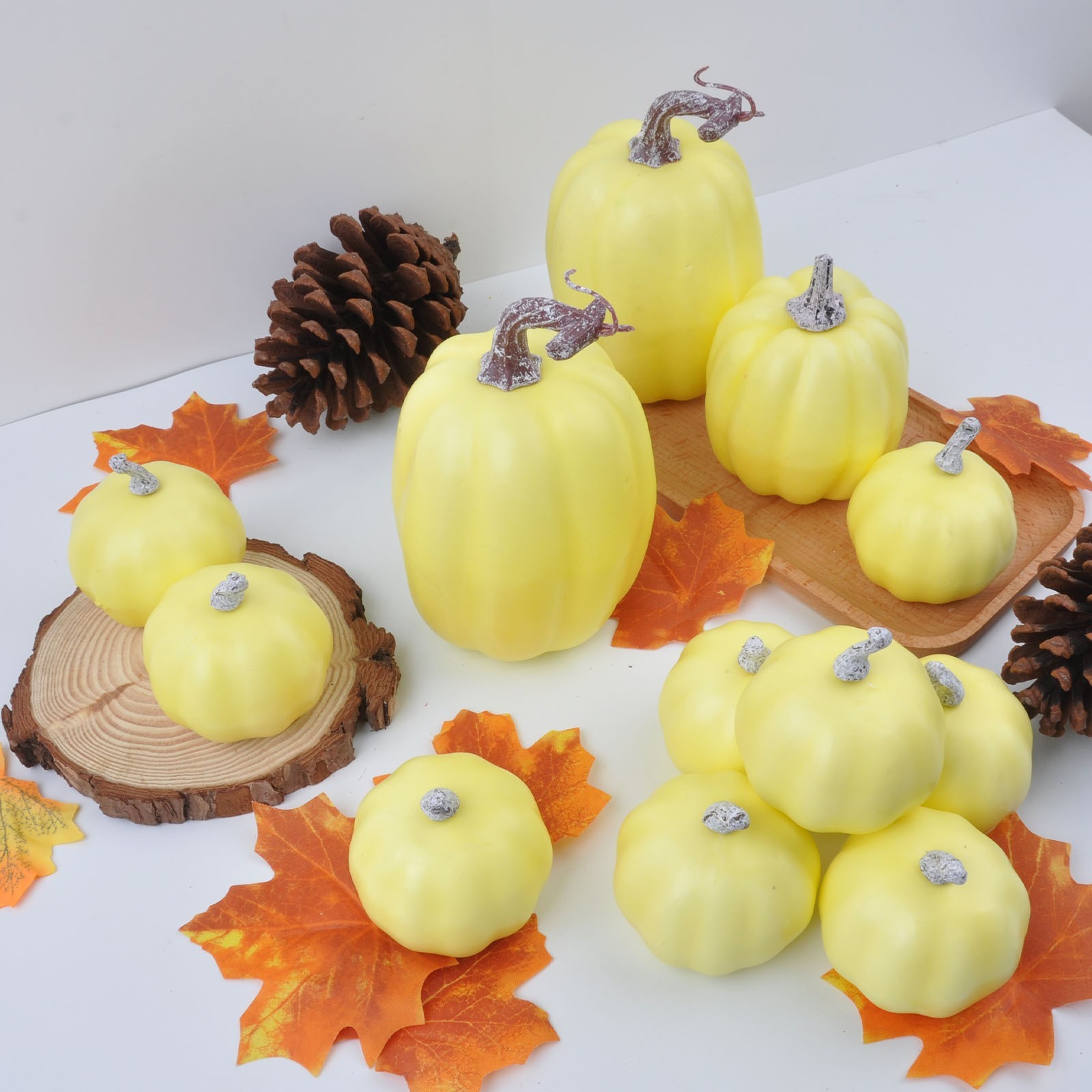 Foam Pumpkins 12 Pack in Three Soft Tones for Tiered Tray and Harvest Decor