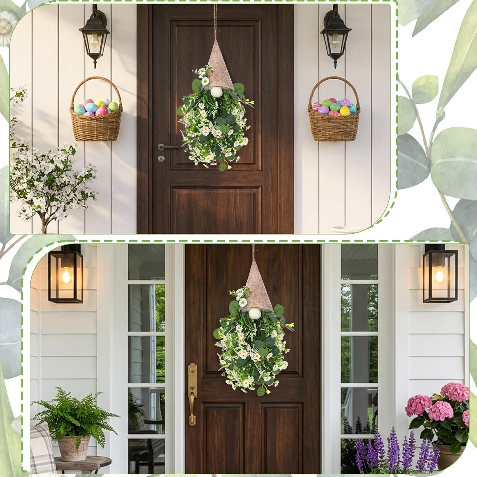 23.6 x 9 in Daisy Gnome Hanging Decor, Artificial Floral Burlap Gnome Swag fo…