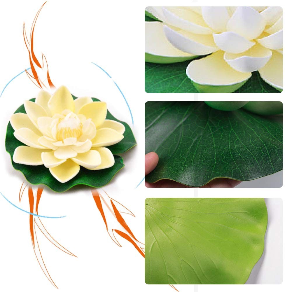 12 Pcs Artificial Floating Foam Lotus Flower with Water Lily Pad, Lifelike Or…