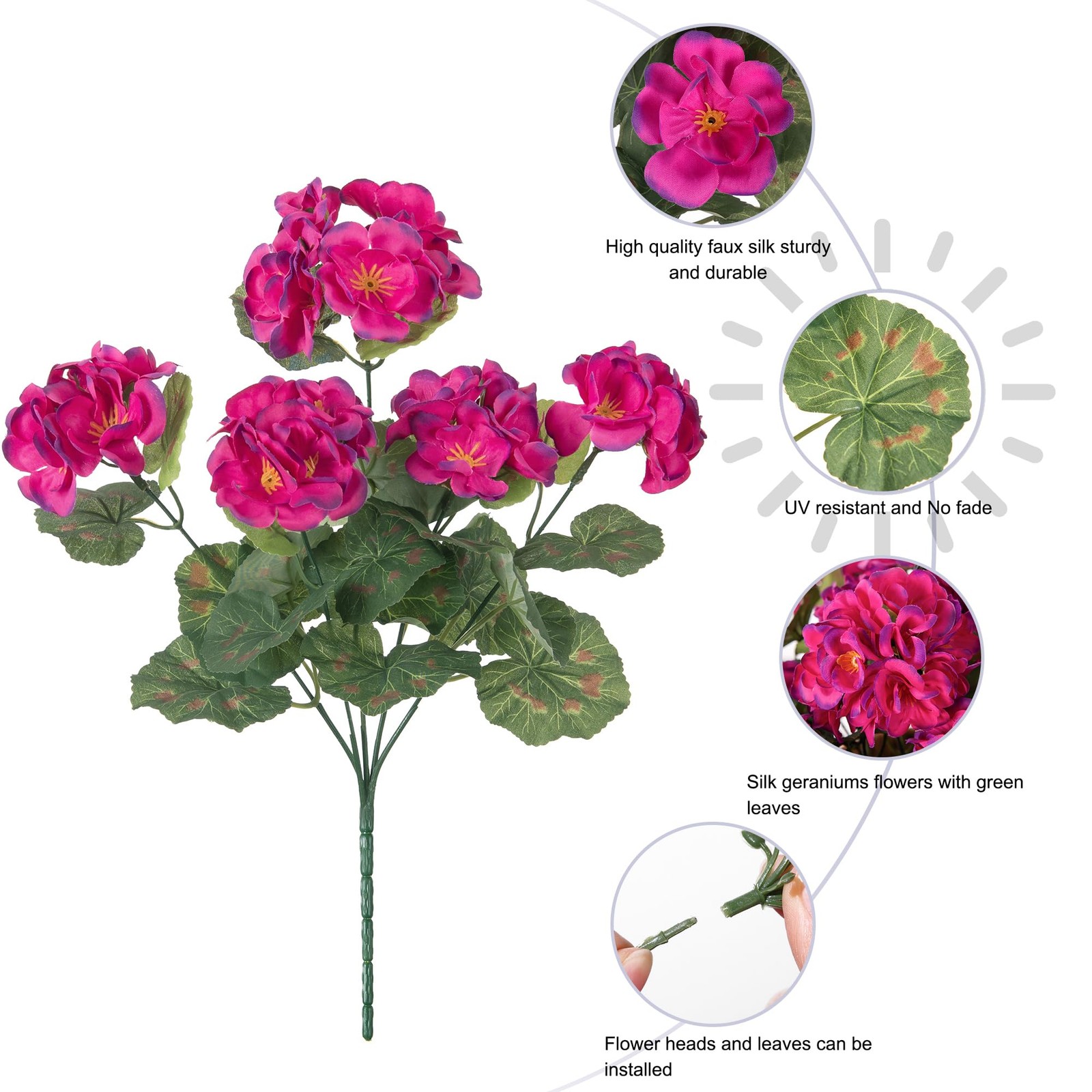 Fake Geraniums Artificial Flowers for Outdoors, 6 Bundles Silk Geraniums Flow…
