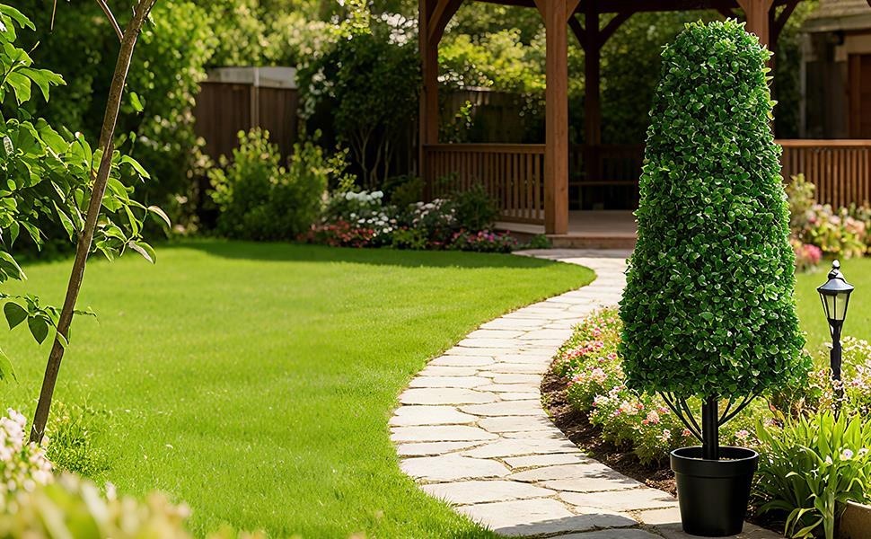 2 Pack 48.8″ Artificial Boxwood Topiary, Faux Potted Plant with Black Planter