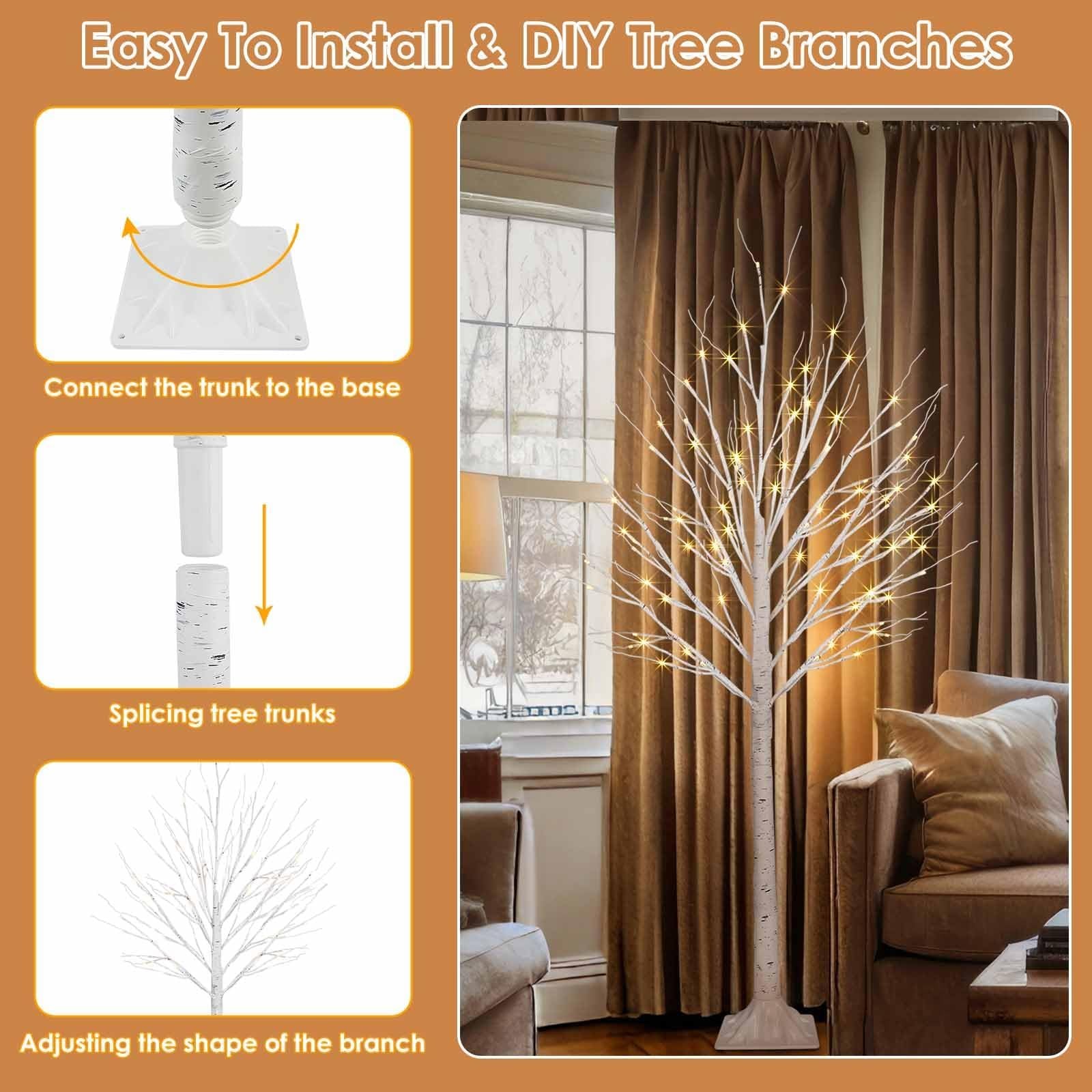 3 Pack 4FT 5FT and 6FT 300LED Christmas Lighted Birch 3Pack 456FT, Warm White