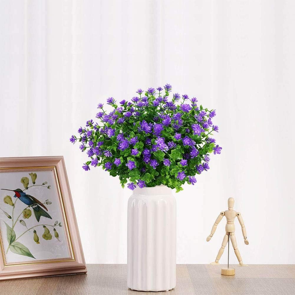 Vibrant Purple Plastic Greenery – 4 UV Resistant Faux Plants for Any Occasion