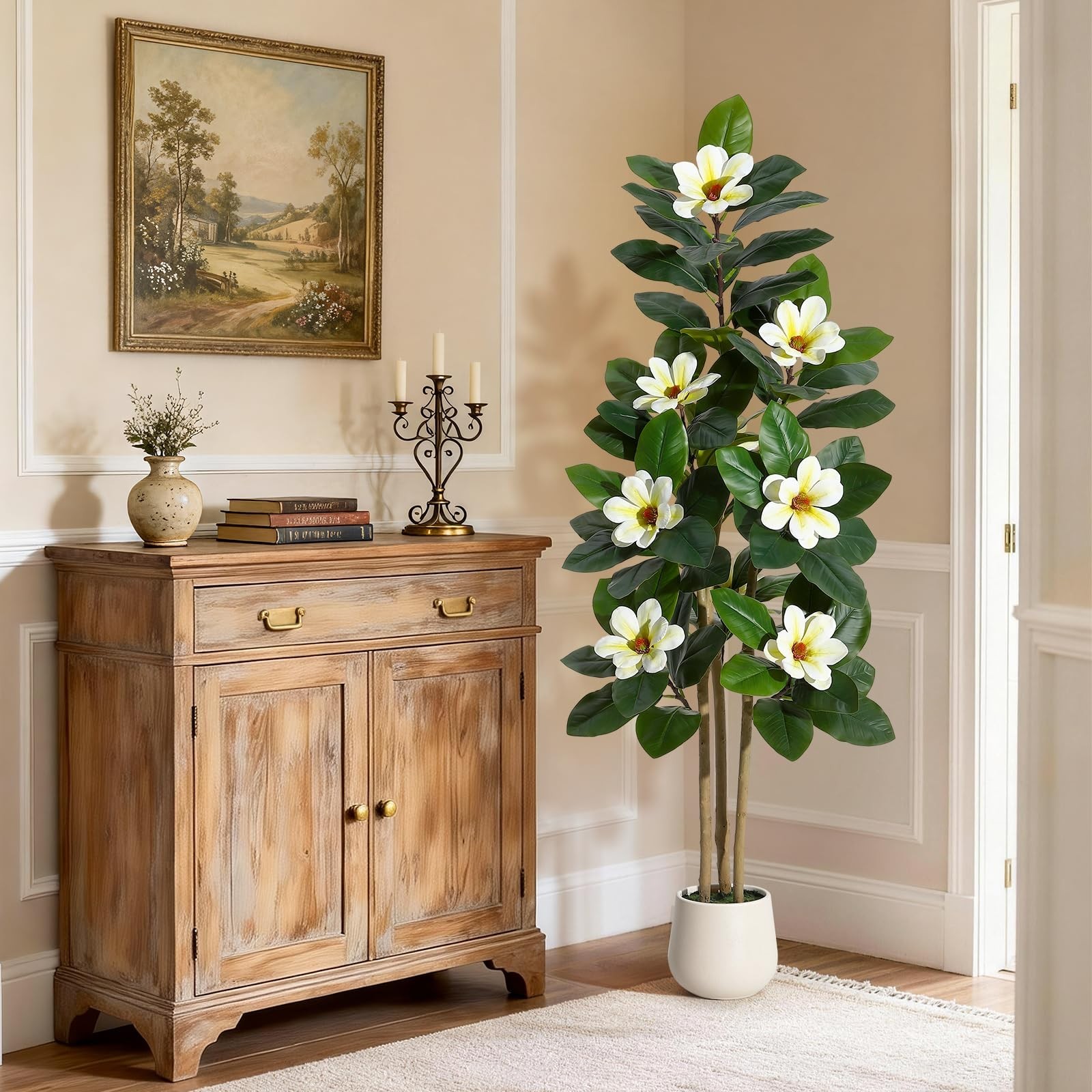 5/6FT Magnolia Trees Artificial Indoor – Faux Magnolia Tree with Magnolia Blooms