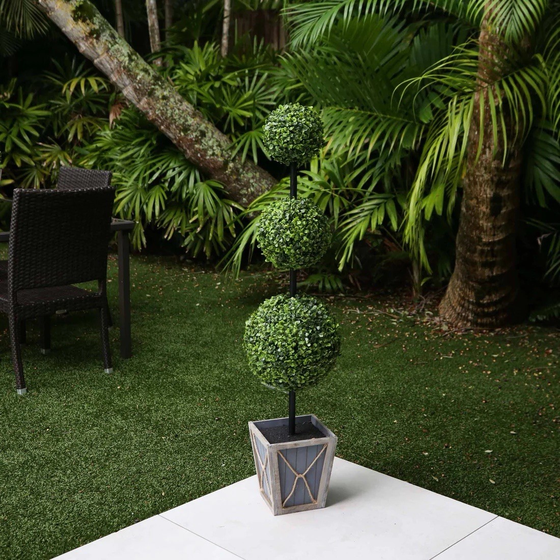 45″ UV Resistant Artificial Triple Ball Boxwood Topiary w/LED (Indoor/Outdoor)