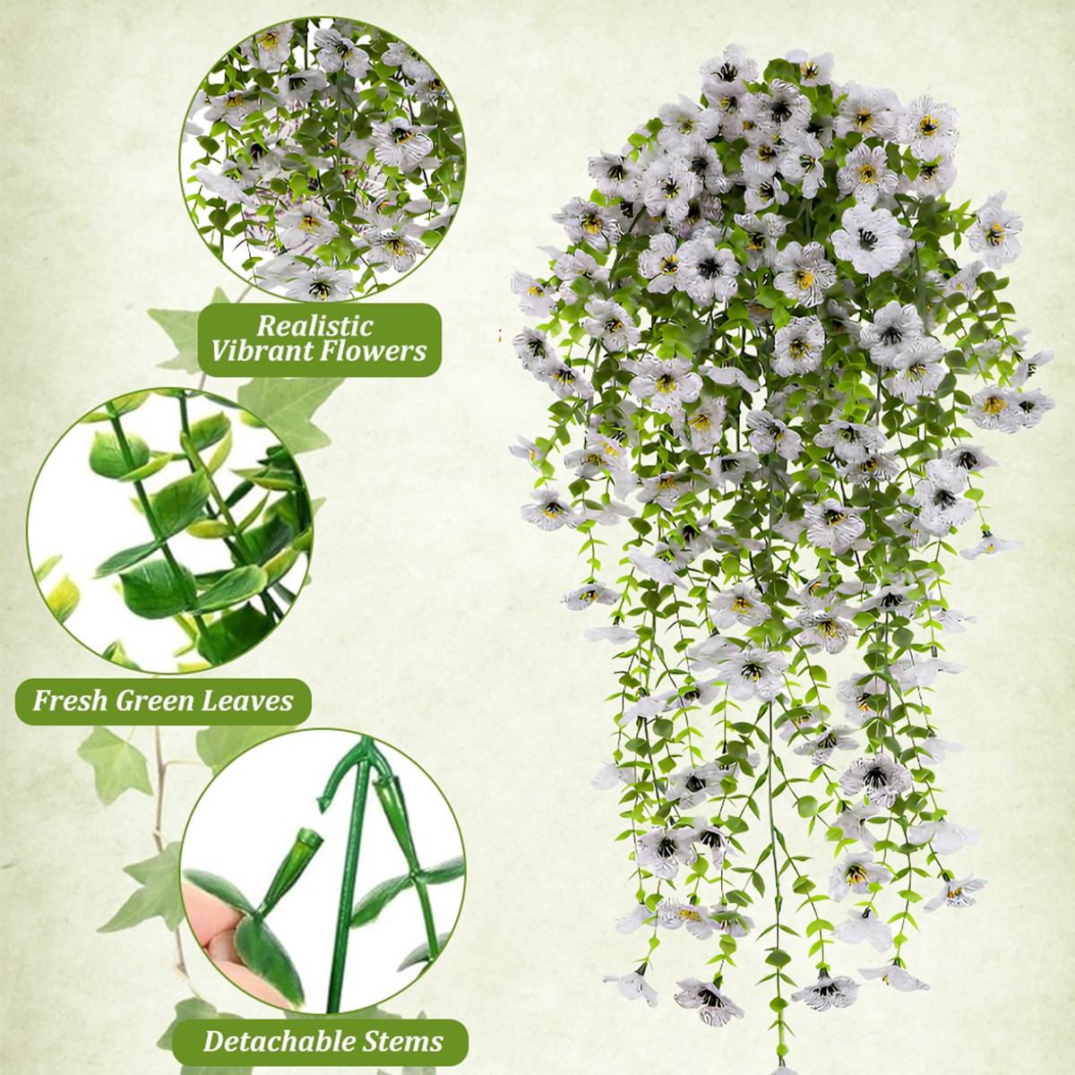4PCS Artificial Flowers Vines UV Resistant Hanging Plant Flowers Outdoor Decor