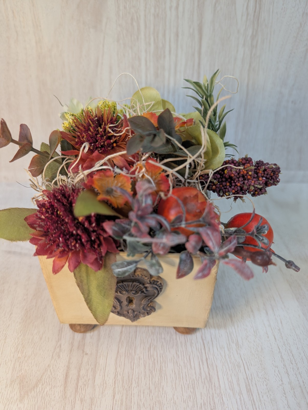 Set of 2 Handmade Fall Floral Centerpieces Rustic Farmhouse Wood Planter Decor